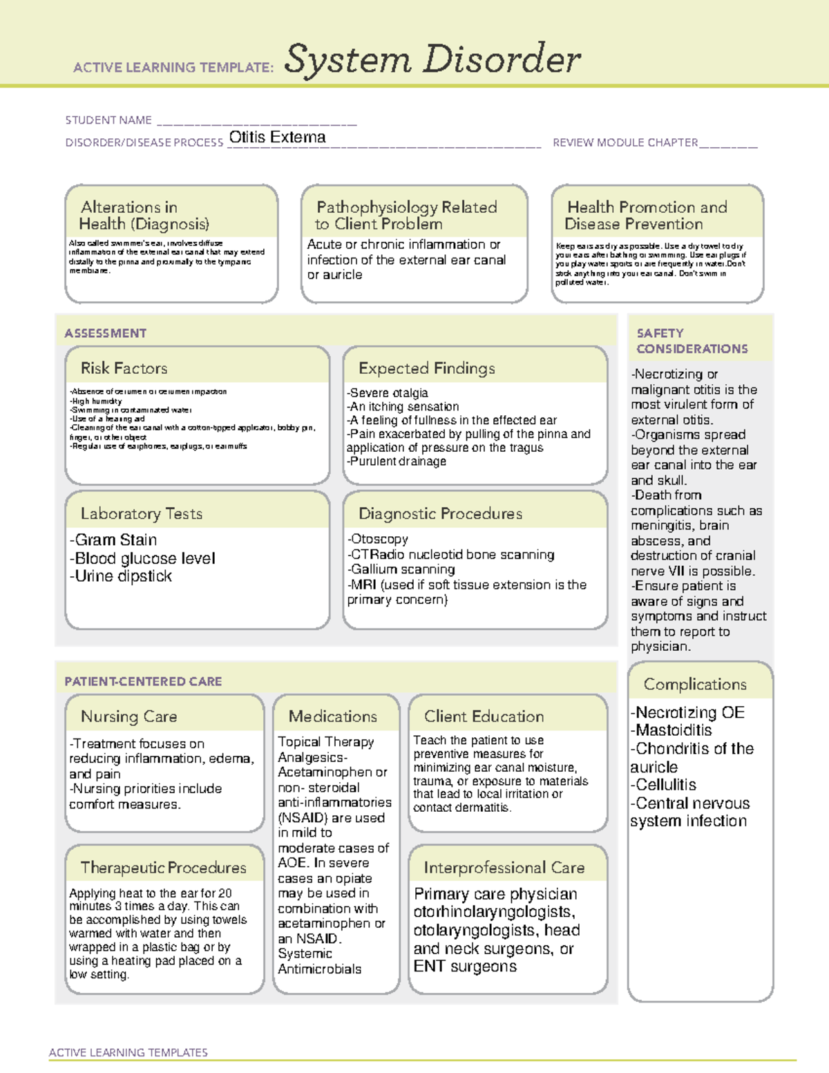 Pathomap Otitis - ACTIVE LEARNING TEMPLATES System Disorder STUDENT ...