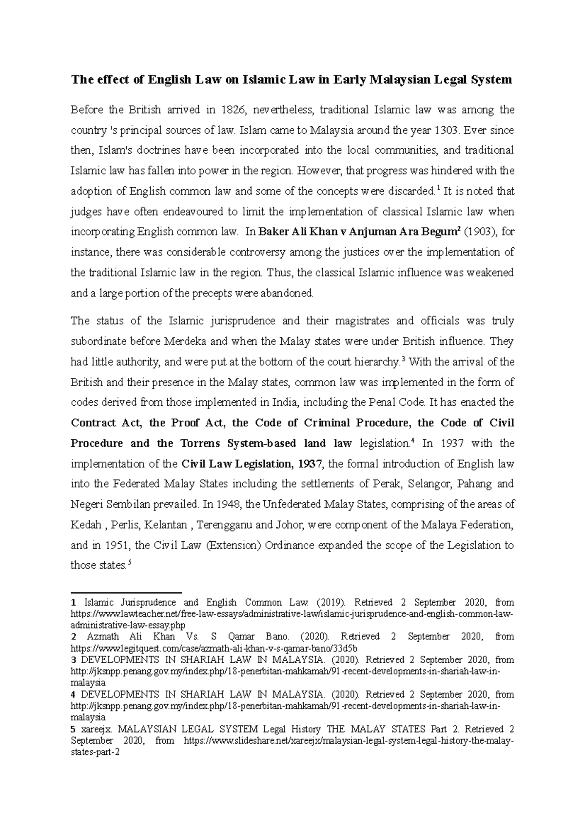 The Effect Of English Law On Islamic Law In Early Malaysian Legal Studocu