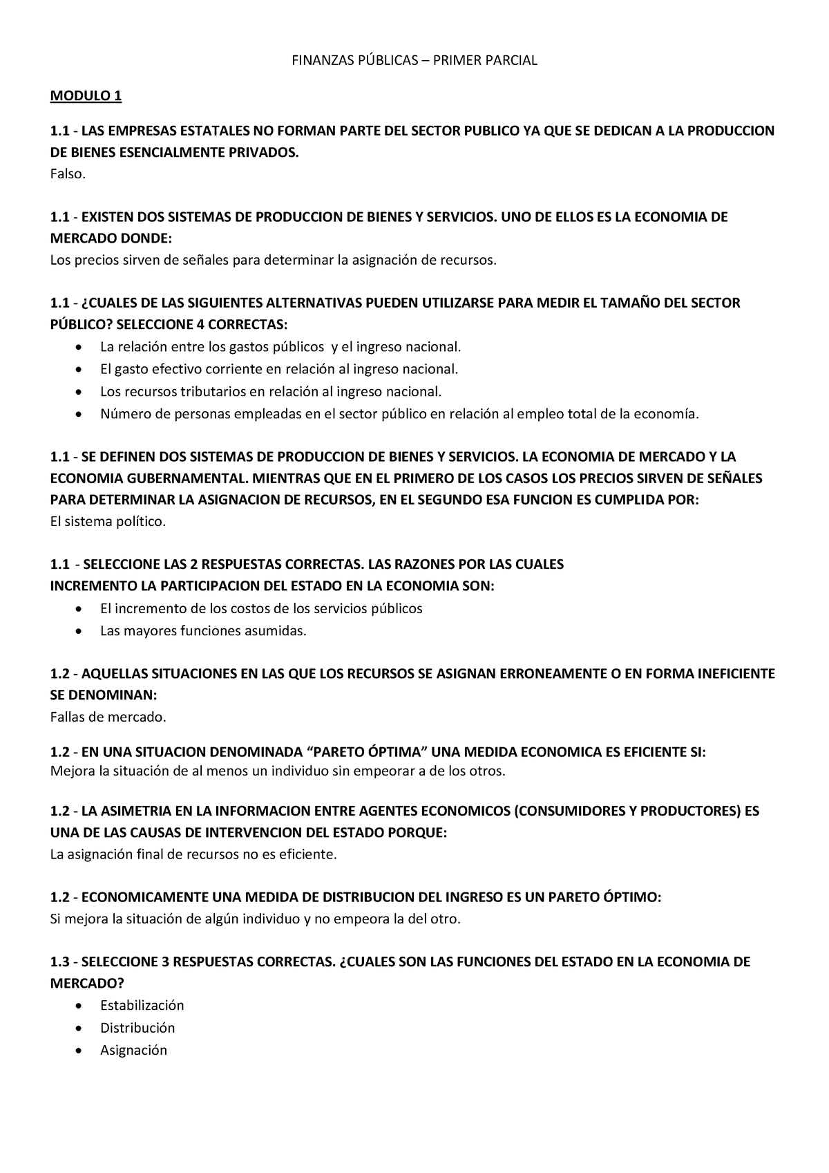 1º Parcial - FINANZAS PÚBLICAS – PRIMER PARCIAL MODULO 1 1 - LAS ...