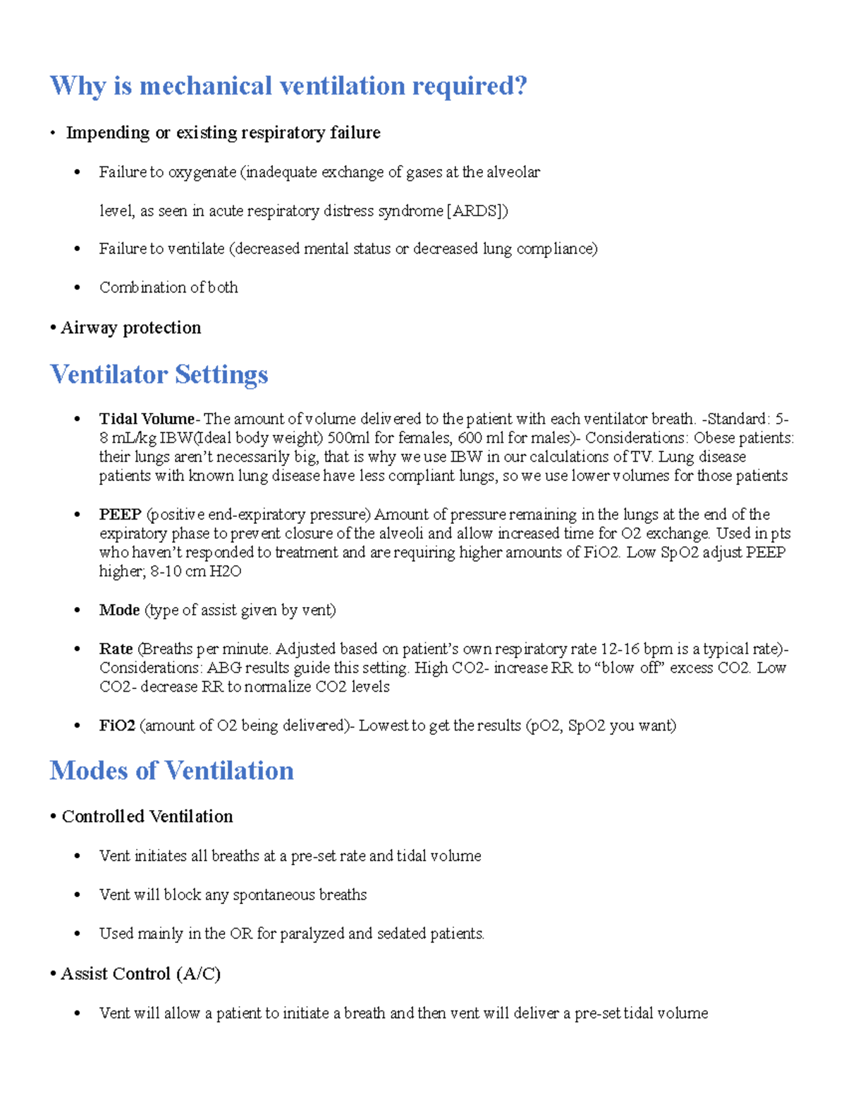 Why is mechanical ventilation -Standard: 5- 8 mL/kg IBW(Ideal body ...