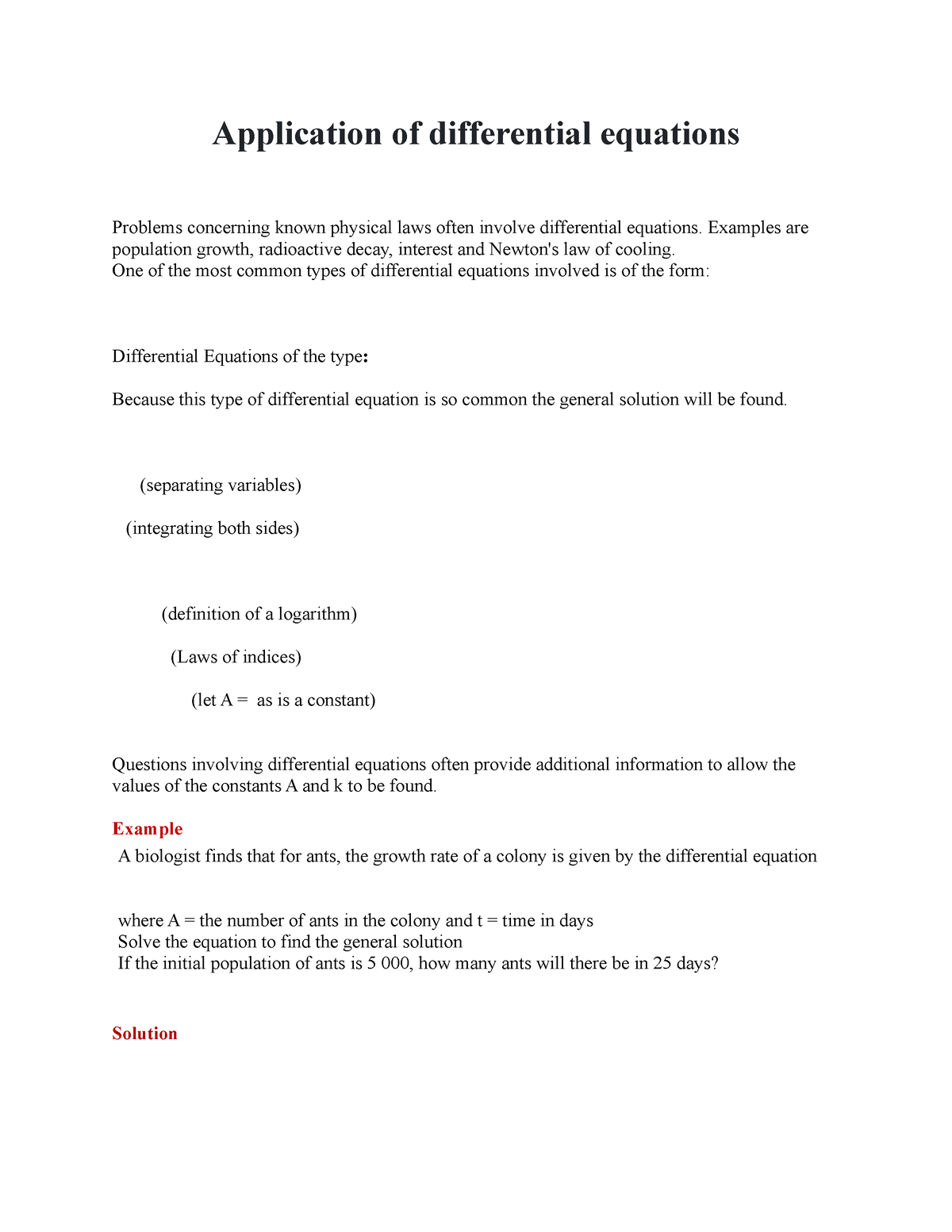 essay on application of differential equations