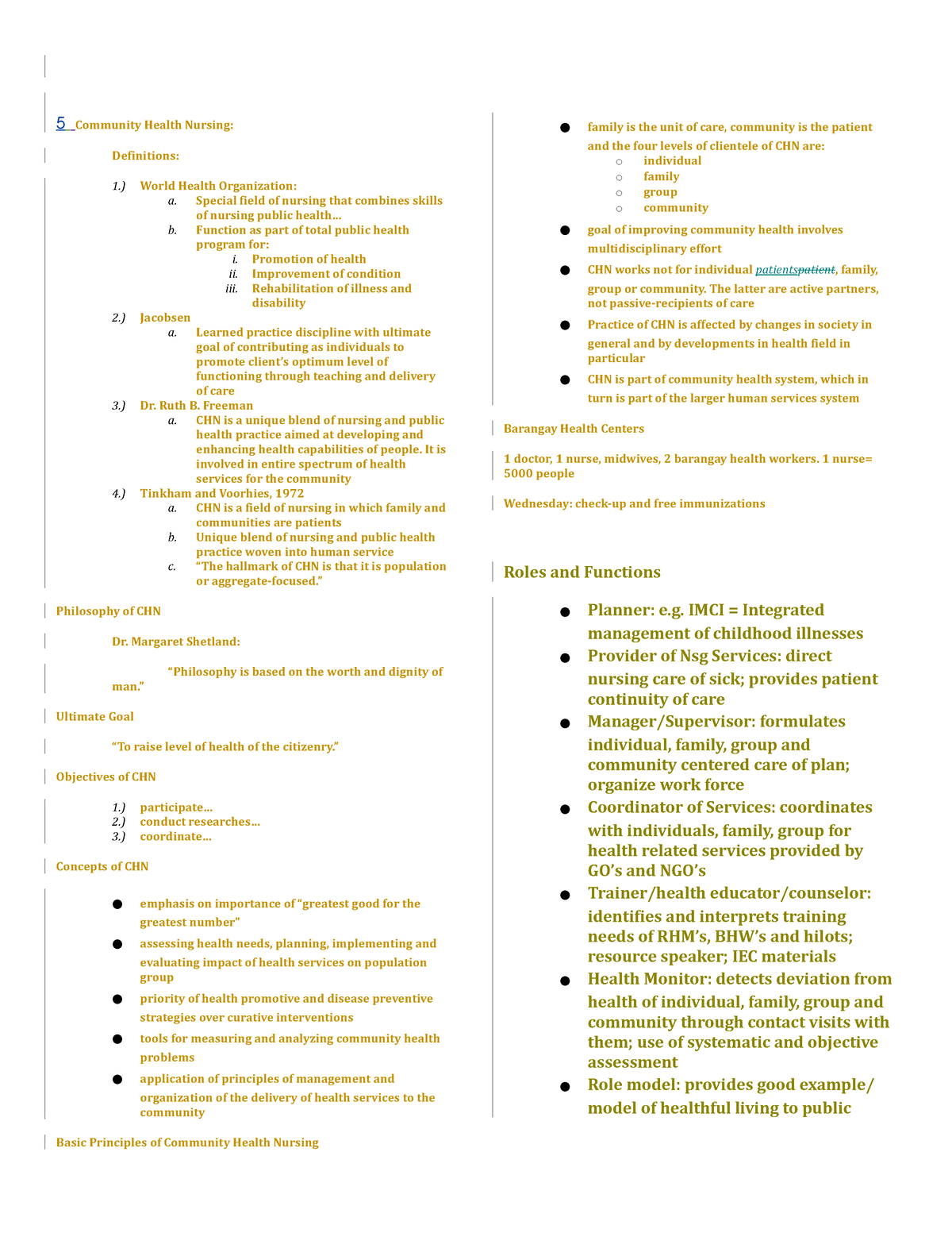 Chn Notes Summary Random Notes Community Health Nursing Definitions World Health