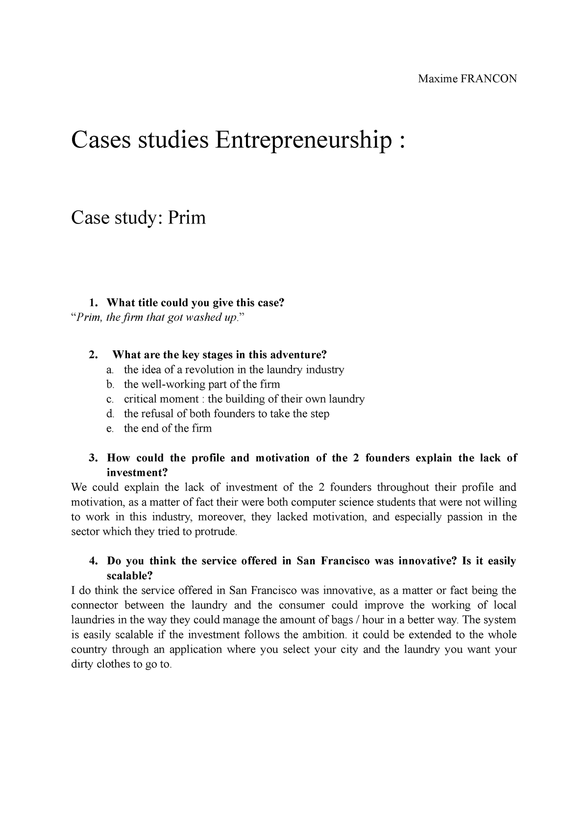 case study for entrepreneurship