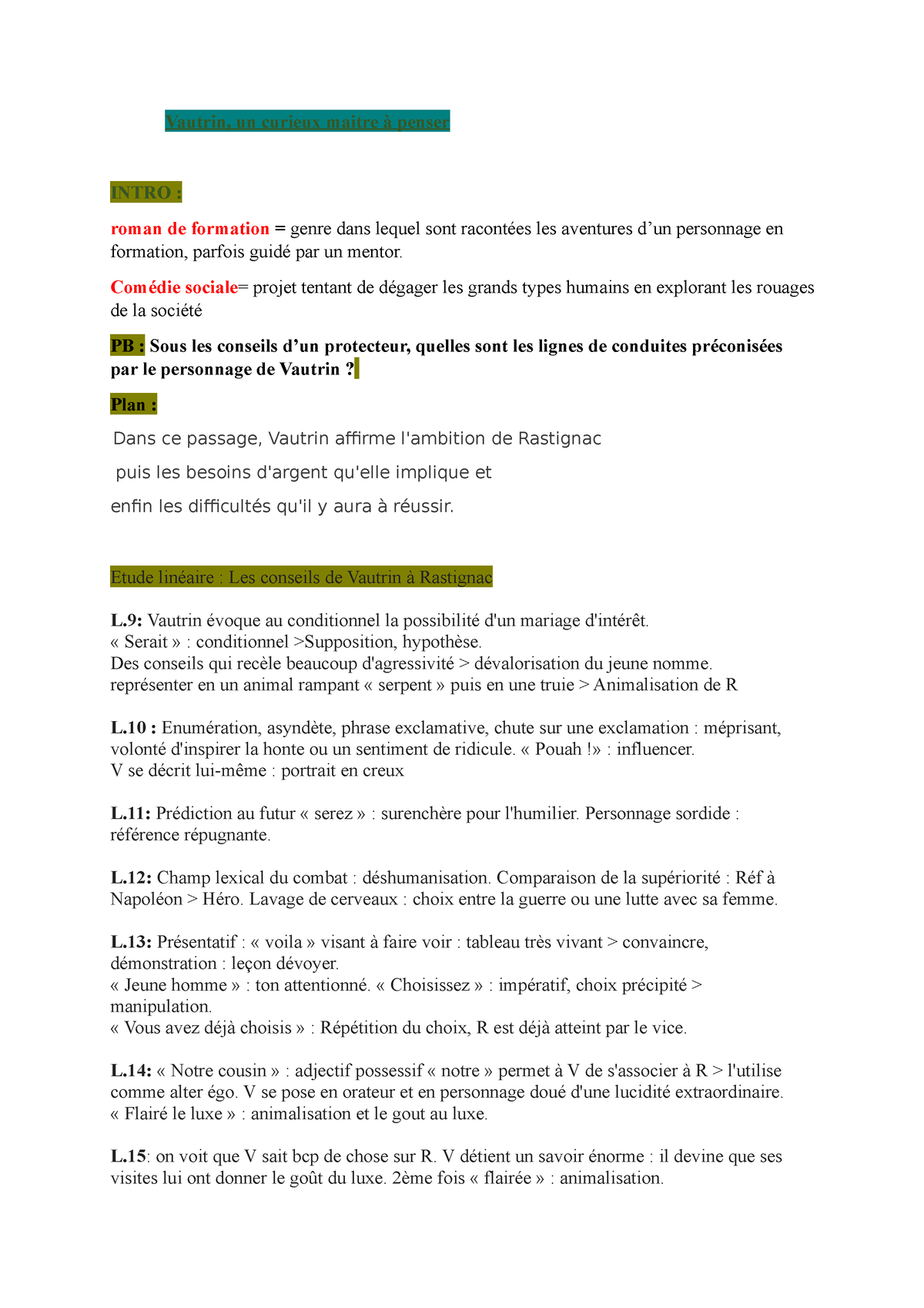 Explication Linéaire Le Père Goriot De Honoré De Balzac - Vautrin, Un ...