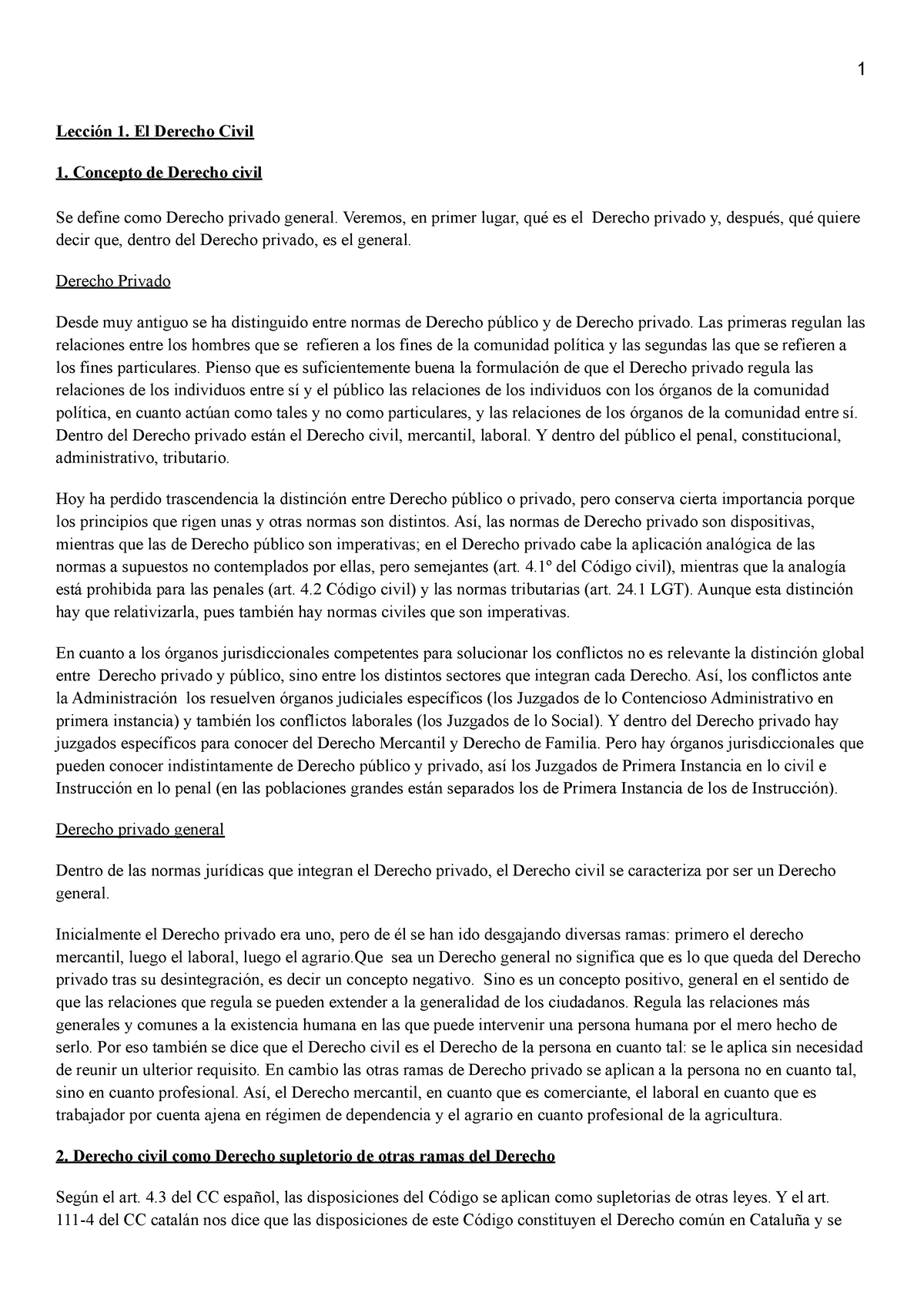 1. El Derecho Civil - 1 Lección 1. El Derecho Civil Concepto De Derecho ...