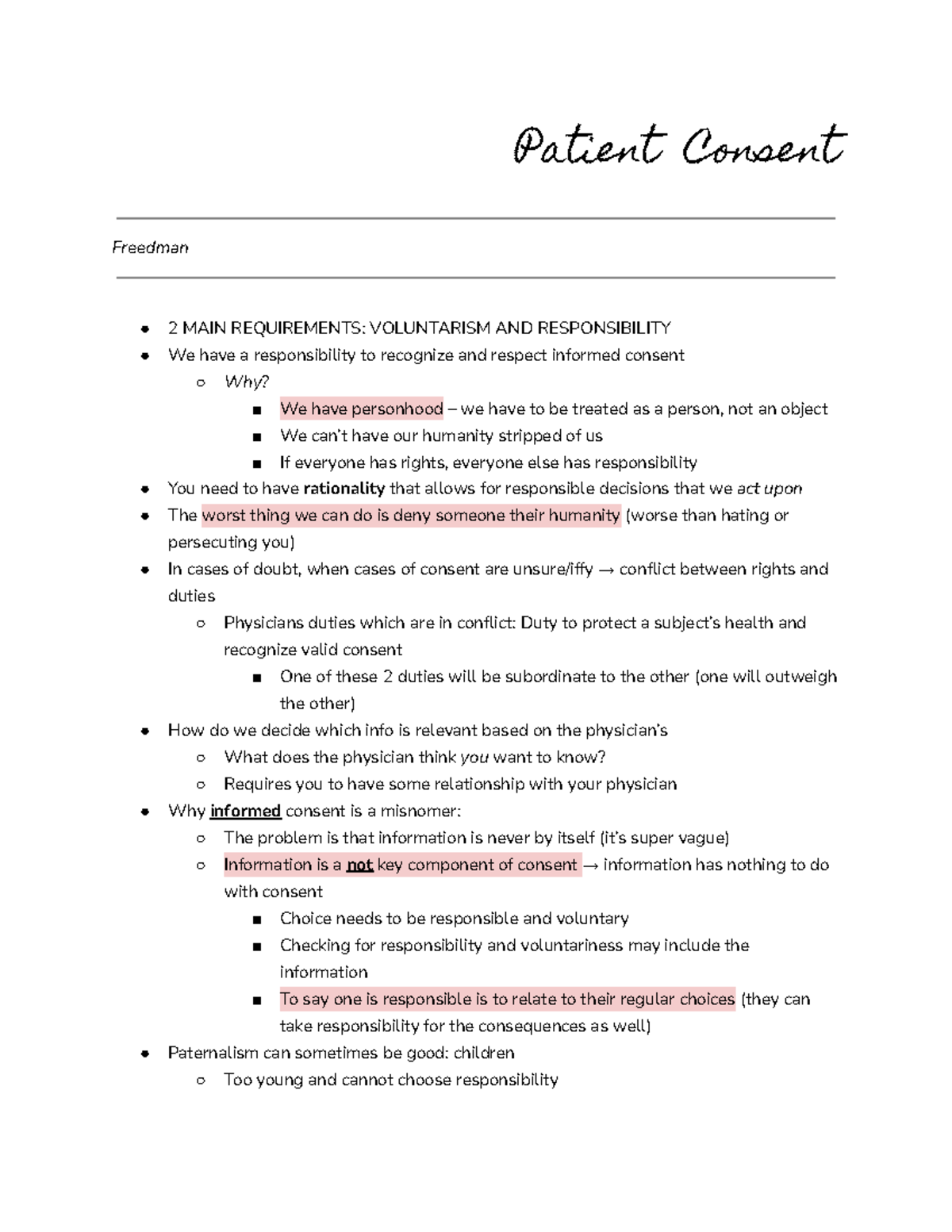 Reading 3 - Consent - 22 - bioethics - Patient Consent Freedman 2 MAIN ...