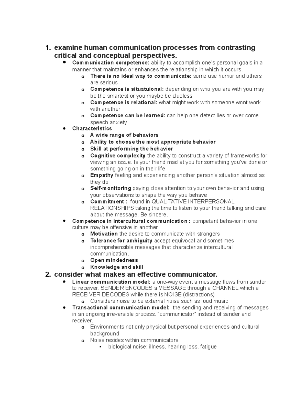 Chapter one textbook notes - 1. examine human communication processes ...