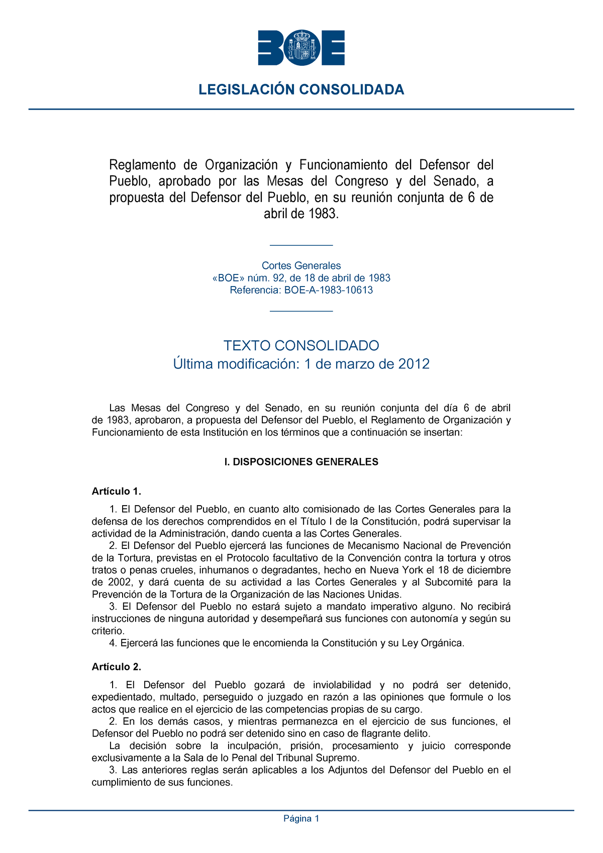 0. Reglamento Defensor Pueblo - Reglamento De Organización Y ...