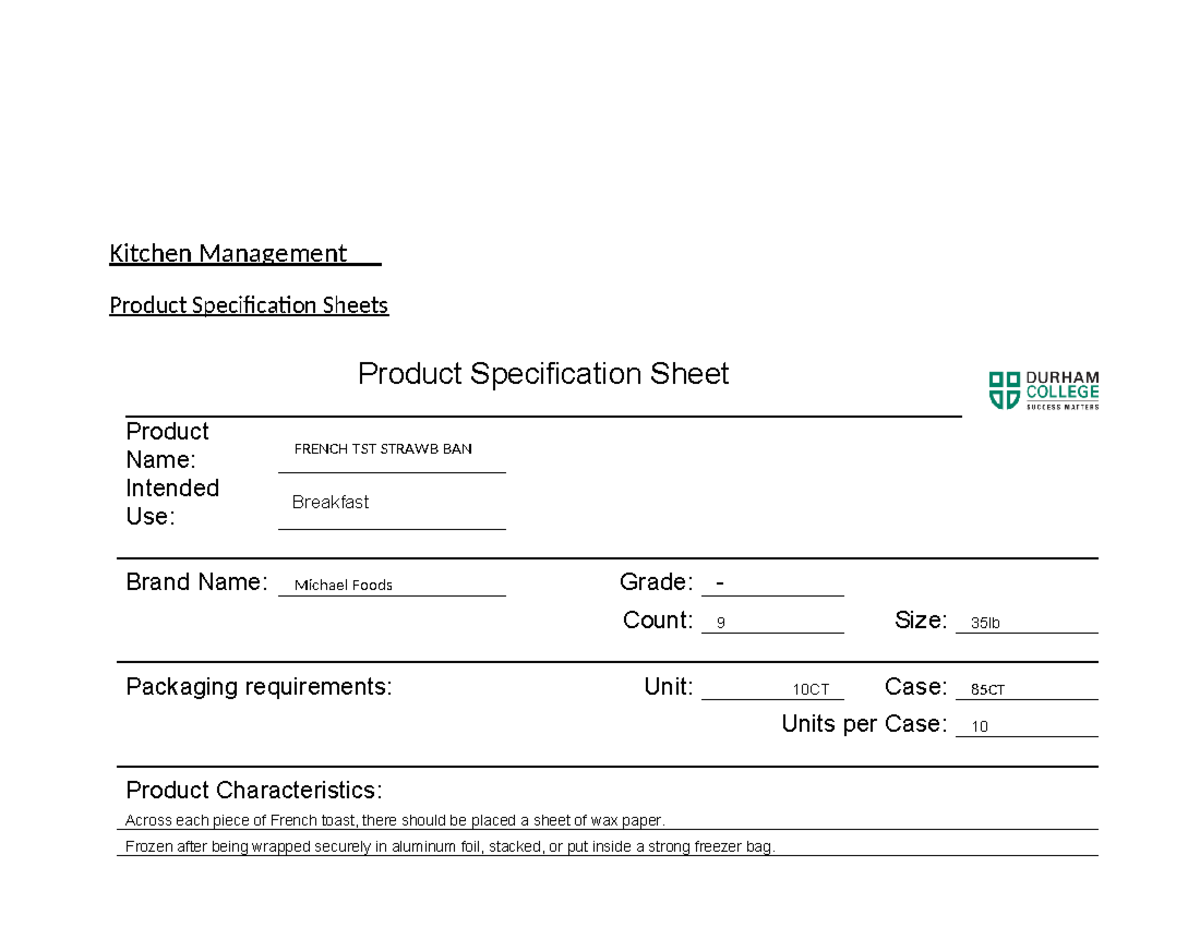 Kitchen Management 3 - Essay - Kitchen Management Product Specification ...