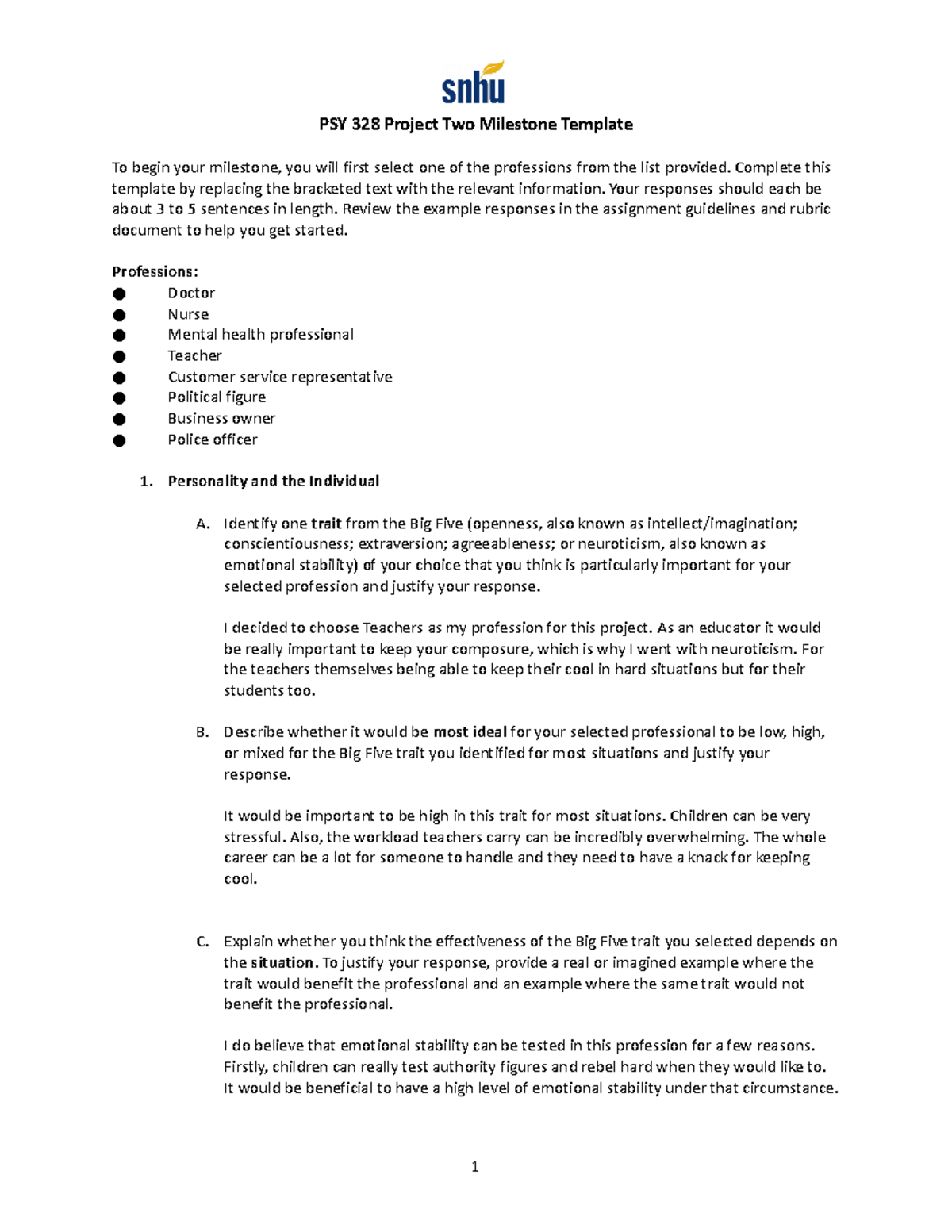 PSY 328 Project Two Milestone - Complete this template by replacing the ...