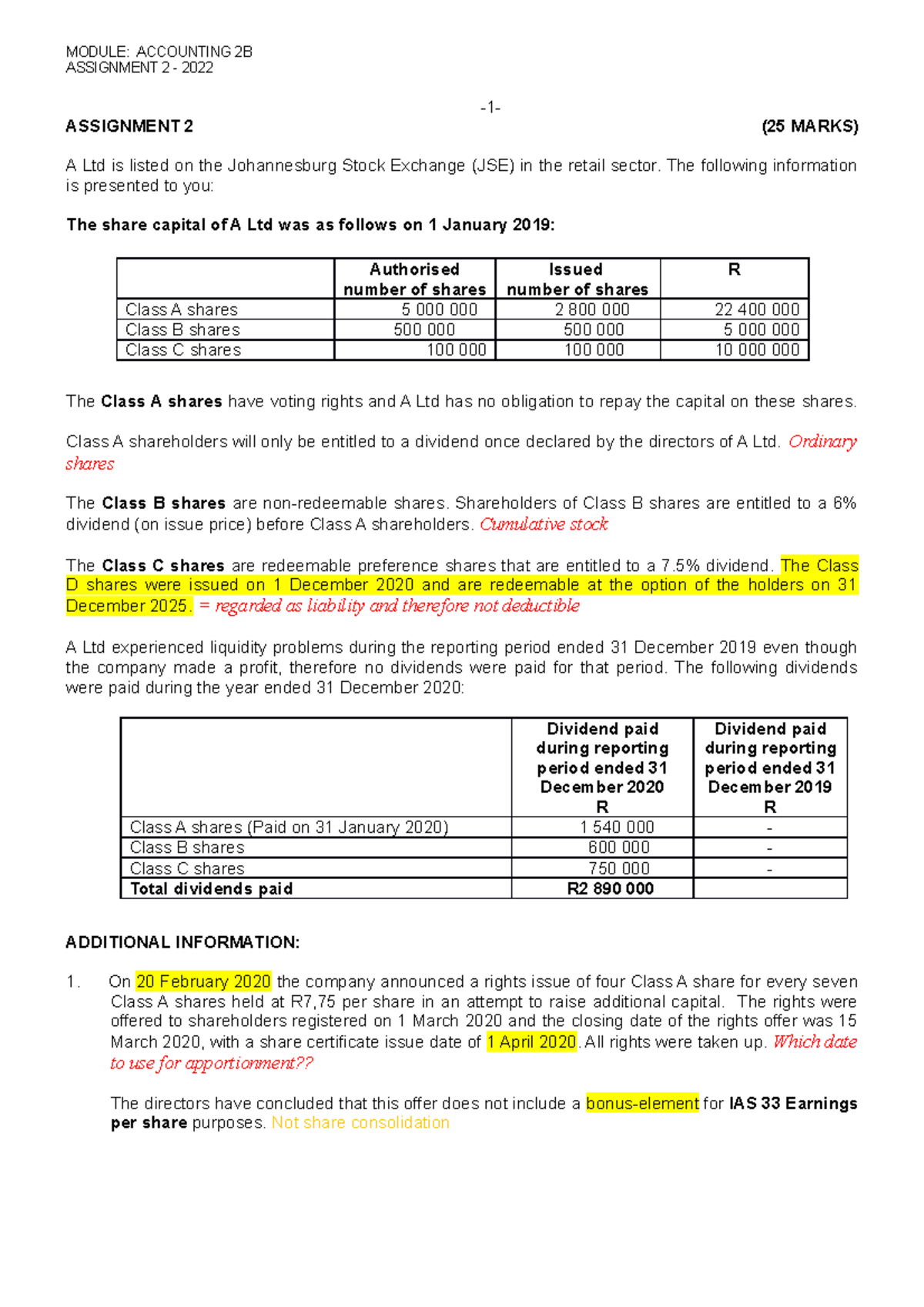 Assignment 2 ACC 2B Question - ASSIGNMENT 2 - 2022 -1- ASSIGNMENT 2 (25 ...