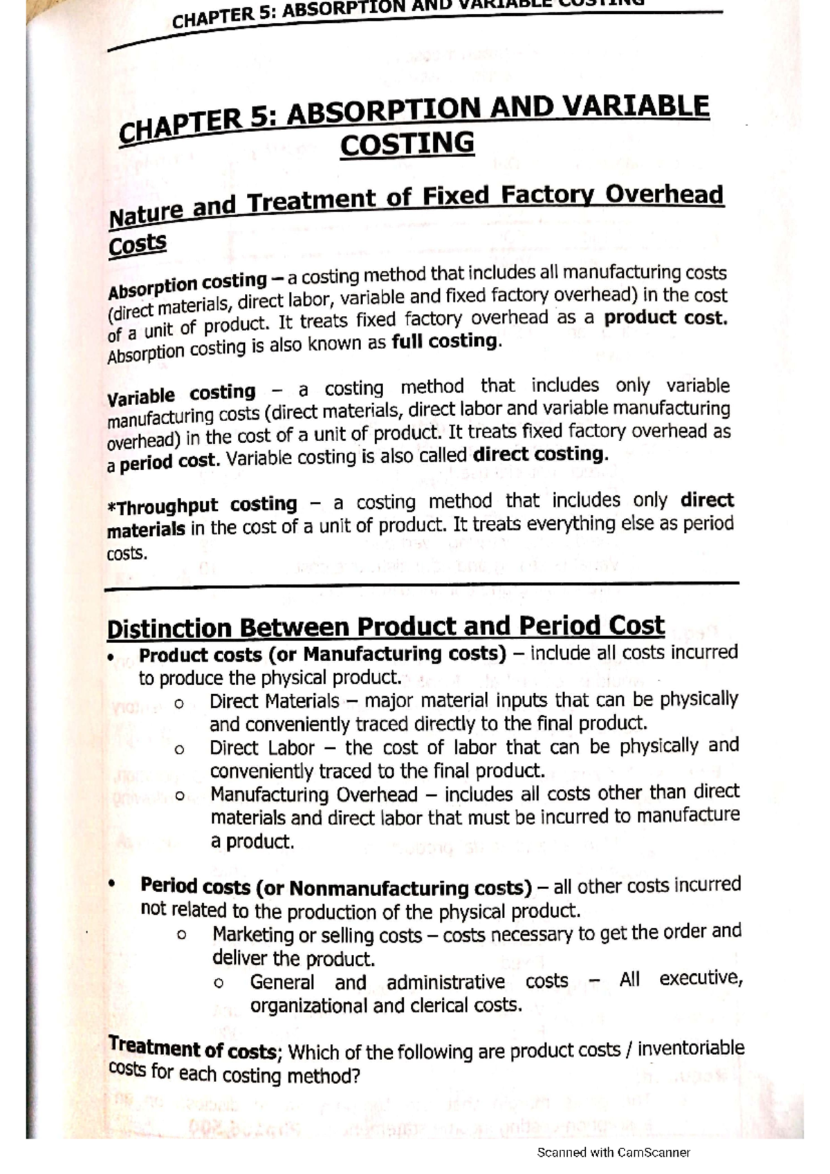 Absorption and Variable Costing - Rizal life - Studocu