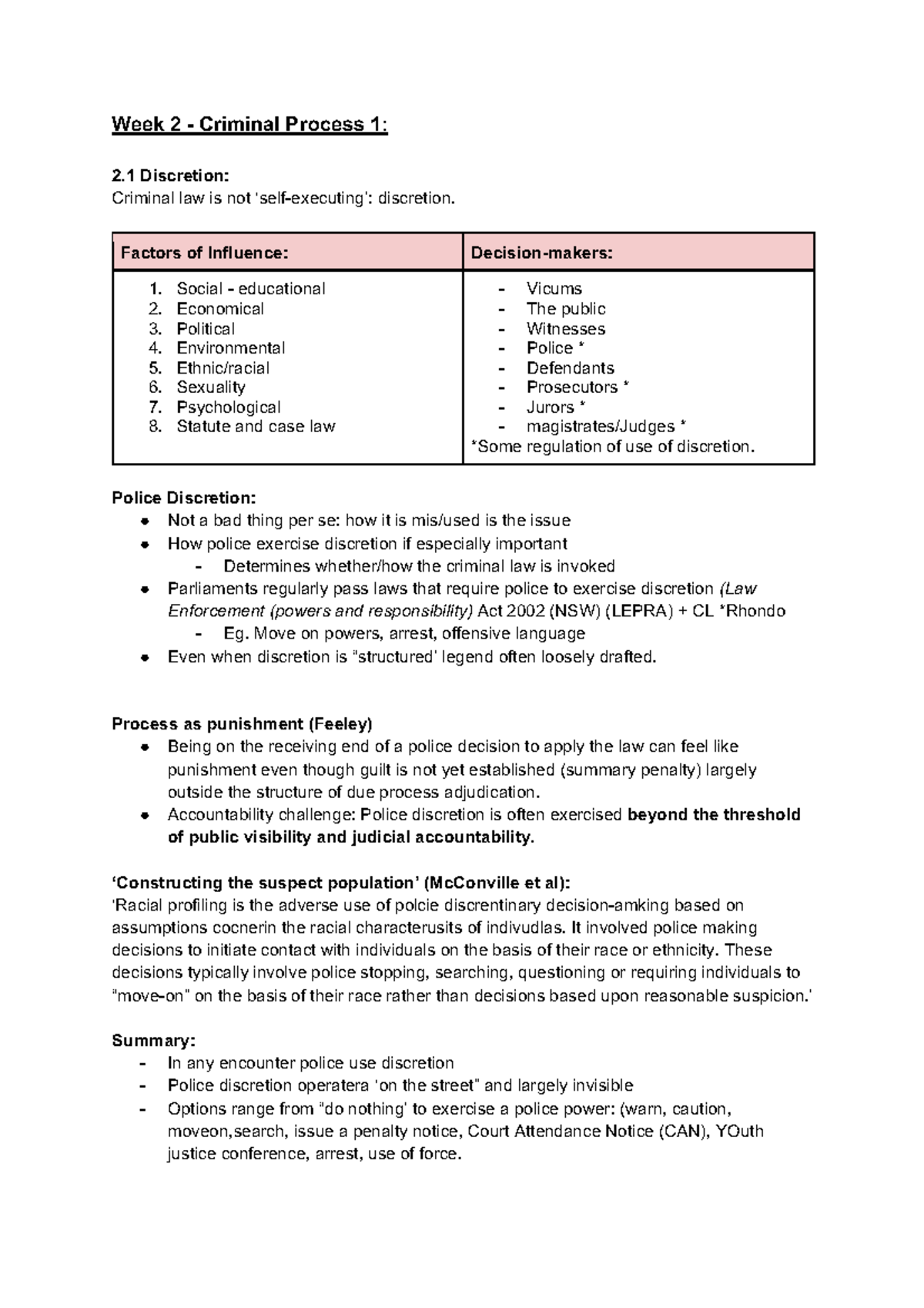 Week 2 - Criminal Process 1 - Week 2 - Criminal Process 1: 2 Discretion ...