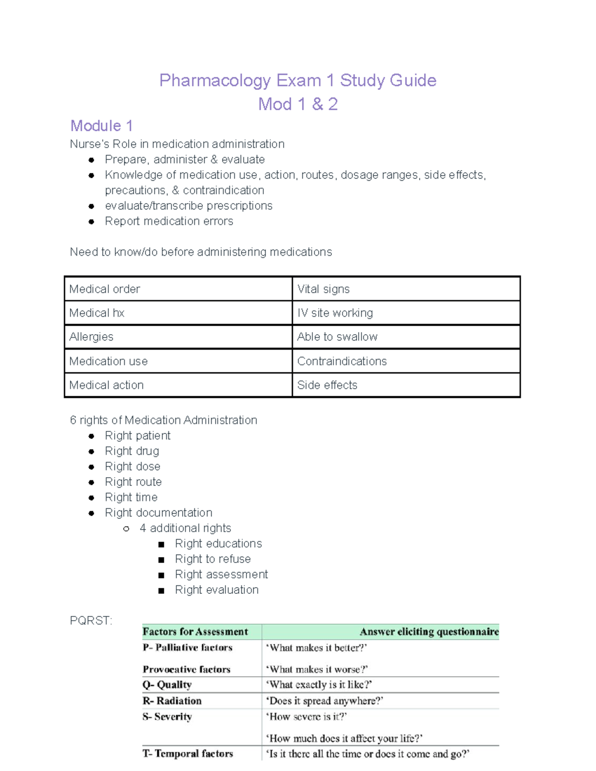 Pharmacology Exam 1 Study Guide - Pharmacology Exam 1 Study Guide Mod 1 ...