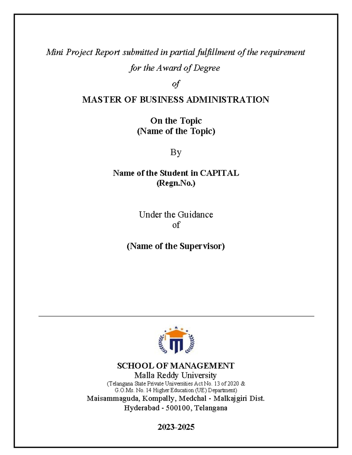 Cover Page Format (23-25) - Mini Project Report submitted in partial ...