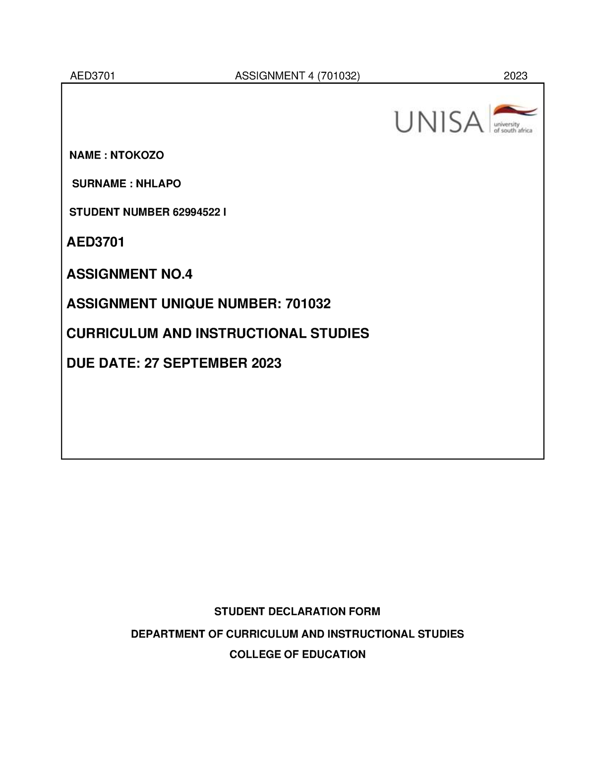 aed3701 assignment 4 answers