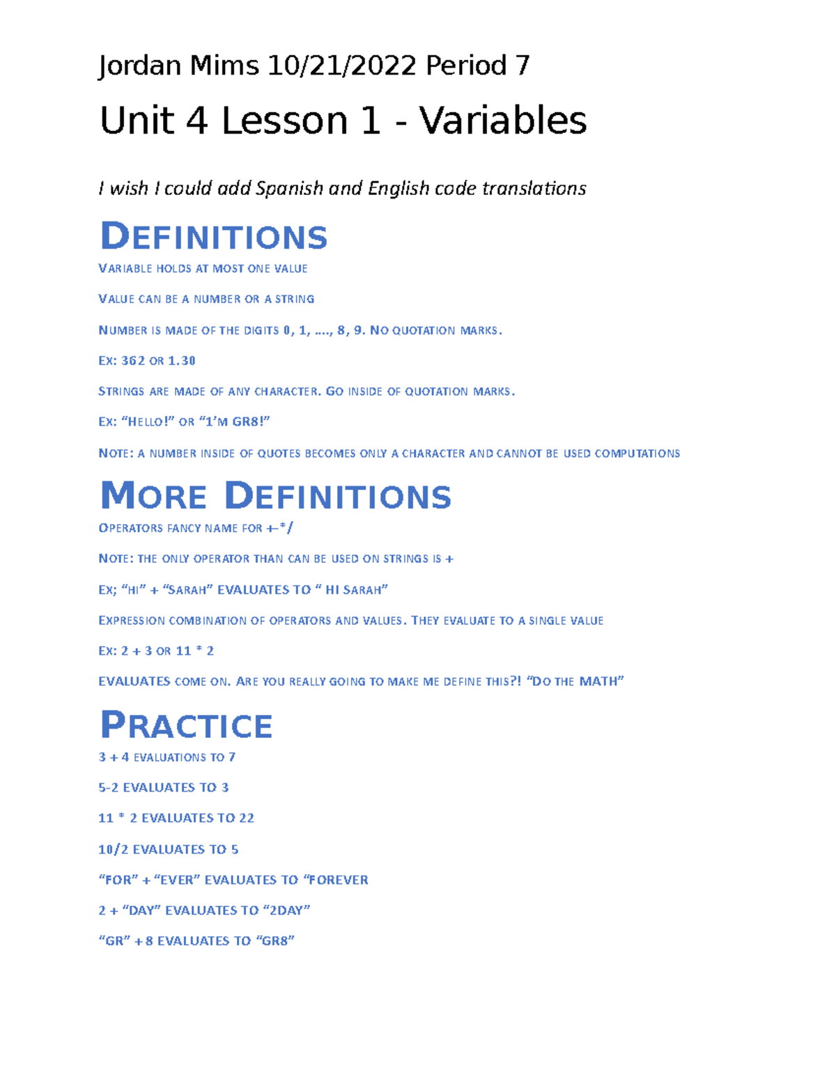 Unit 4 Lesson 1 - HAVE FUN - Jordan Mims 10/21/2022 Period 7 Unit 4 ...