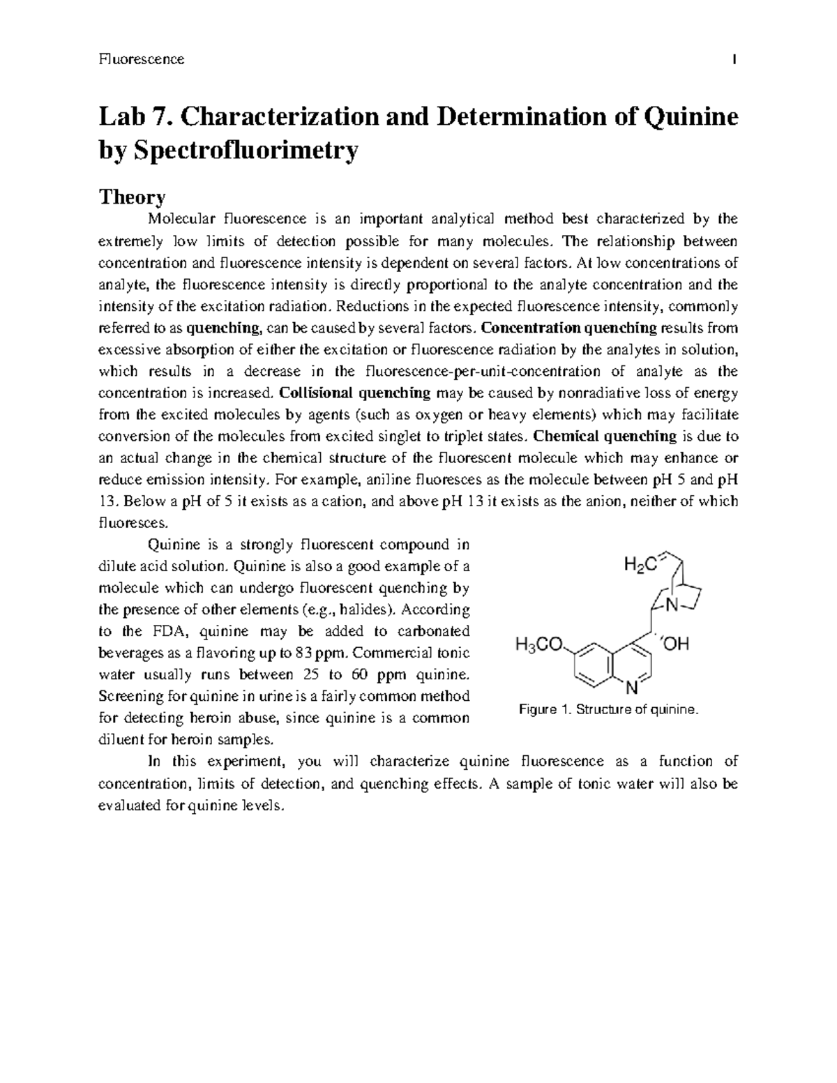 Lab 7 fluorescence 2022 Lab 7. Characterization and Determination of