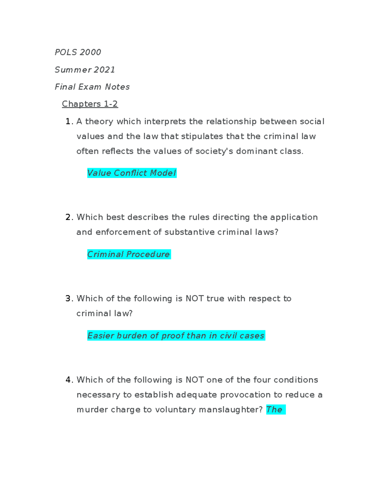 POLS 2000 Summer 2021 Final Exam Practice Exam - POLS 2000 Summer 2021 ...