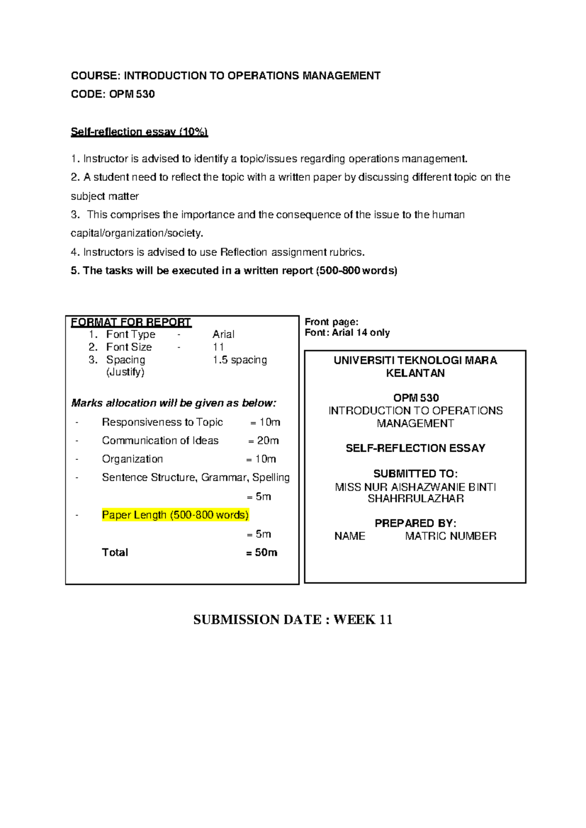 Guideline SELF- Reflection Essay HOW TO DO - COURSE: INTRODUCTION TO ...