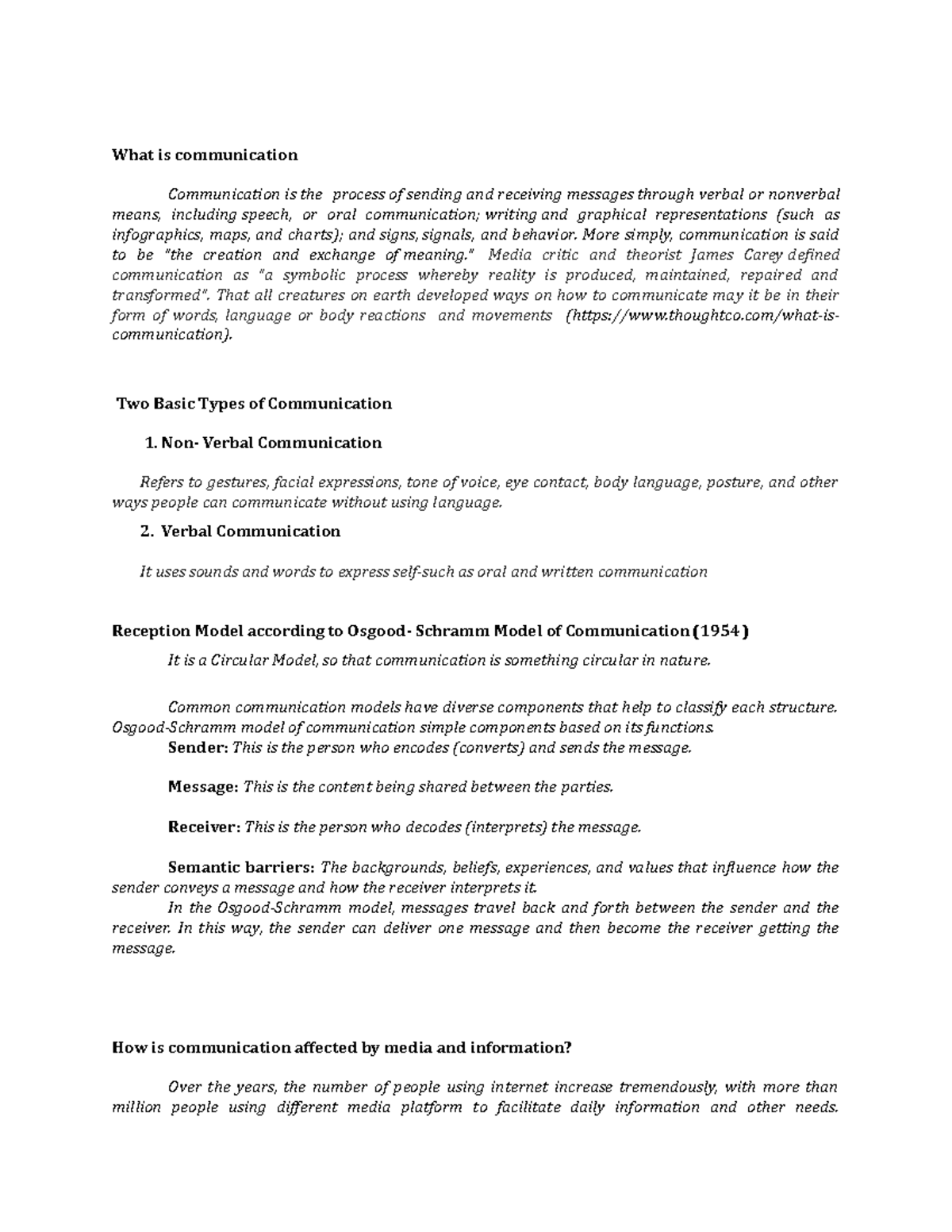 Lesson 1 - What is communication Communication is the process of ...
