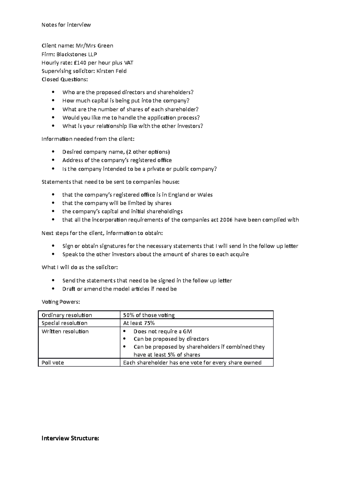 Interviewing Official Notes - Notes for interview Client name: Mr/Mrs ...