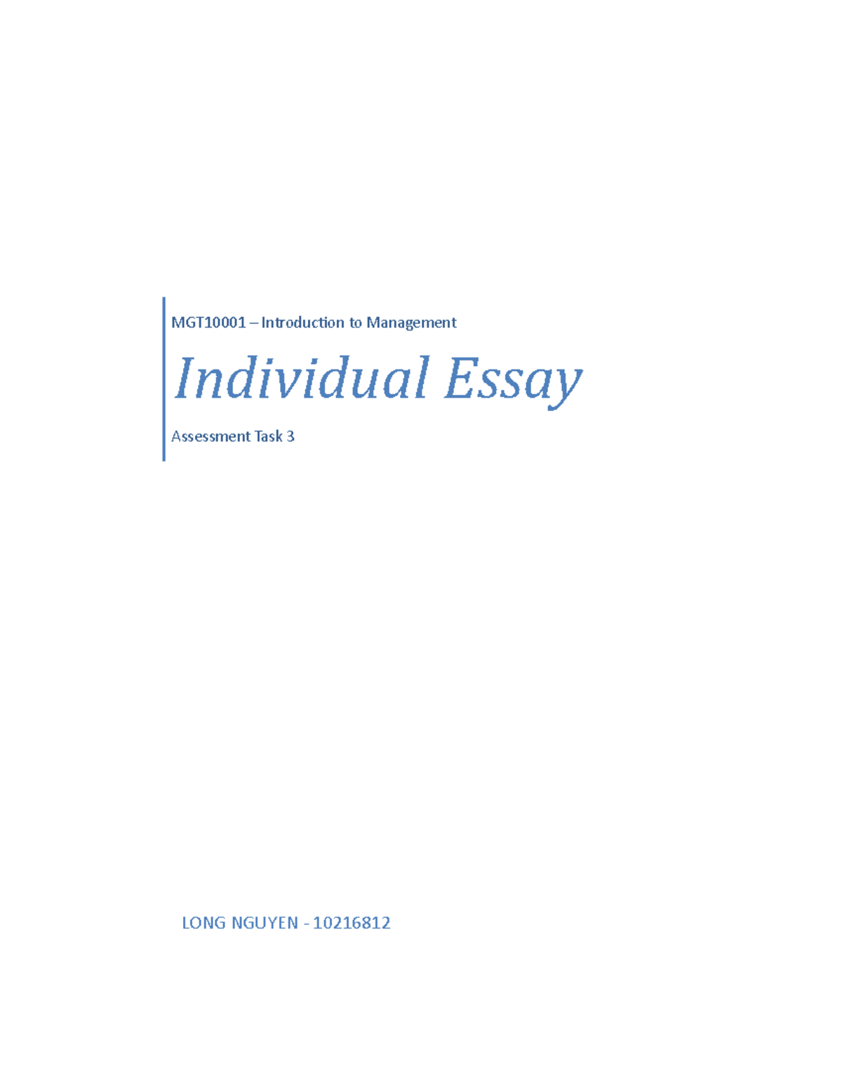 Management Essay Assignment 3 Mgt10001 Introduction To Management Management Essay Assignment 3 Mgt10001 Introduction To Management