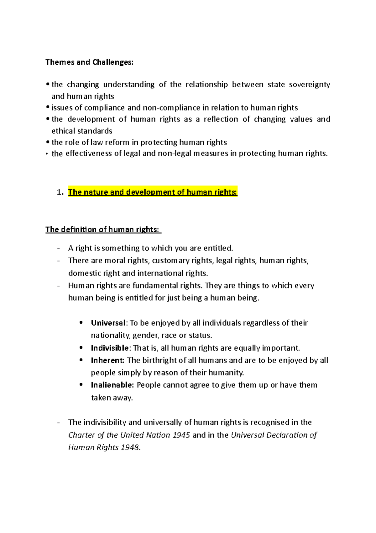 Detailed Human Rights Notes - Themes and Challenges: the changing ...