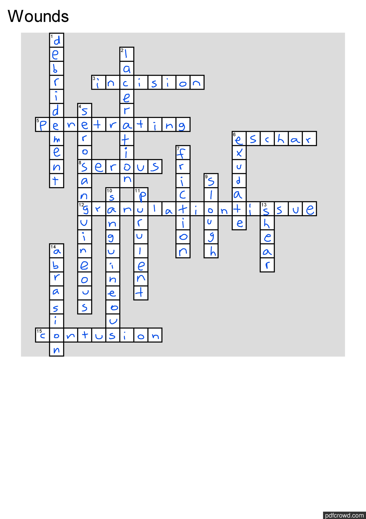 Crossword Wounds Completed pdfcrowd Wounds 1 2 3 4 5 6 7 8 9 10