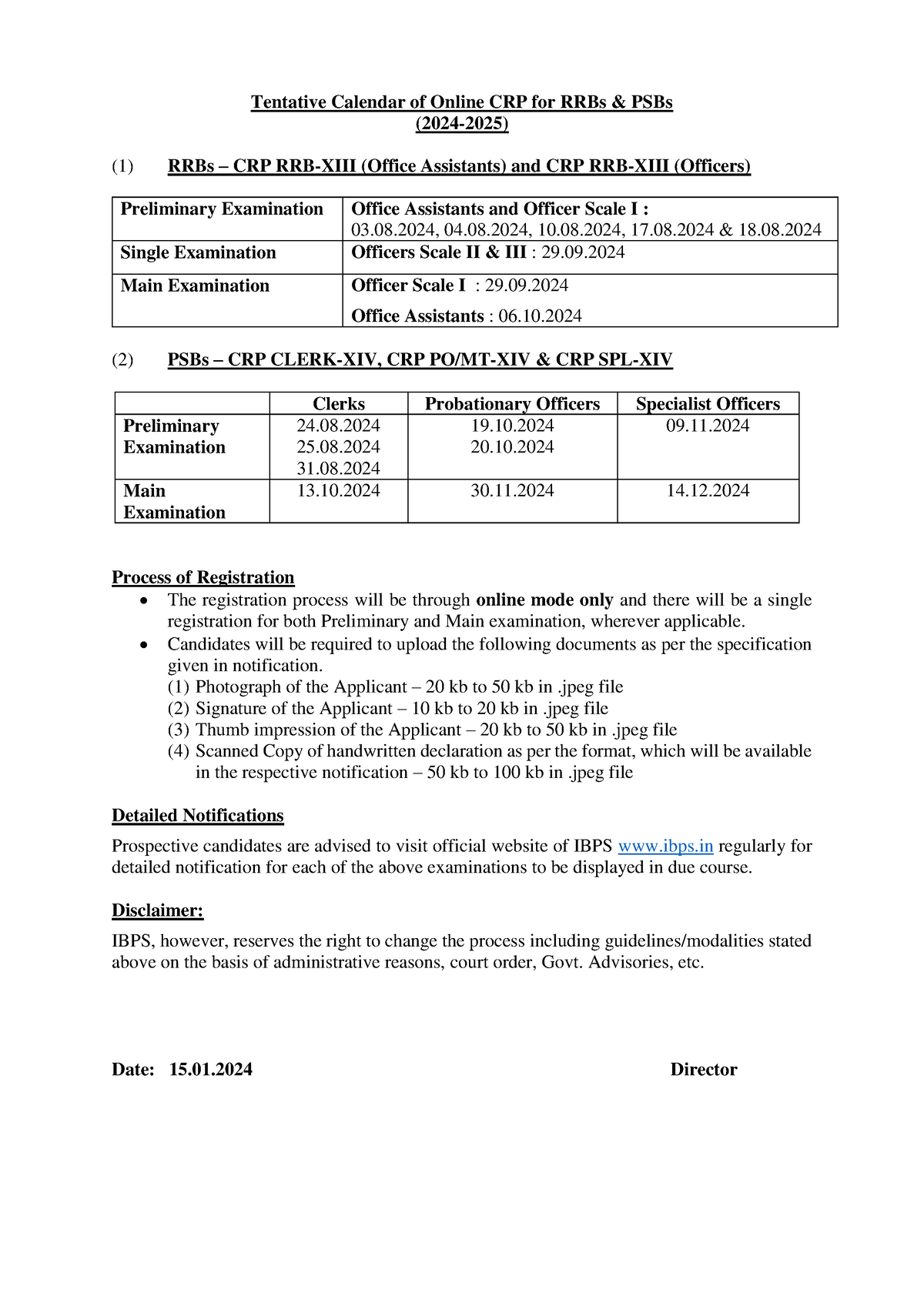 Ibpscalendar2024 Banking Tentative Calendar of Online CRP for