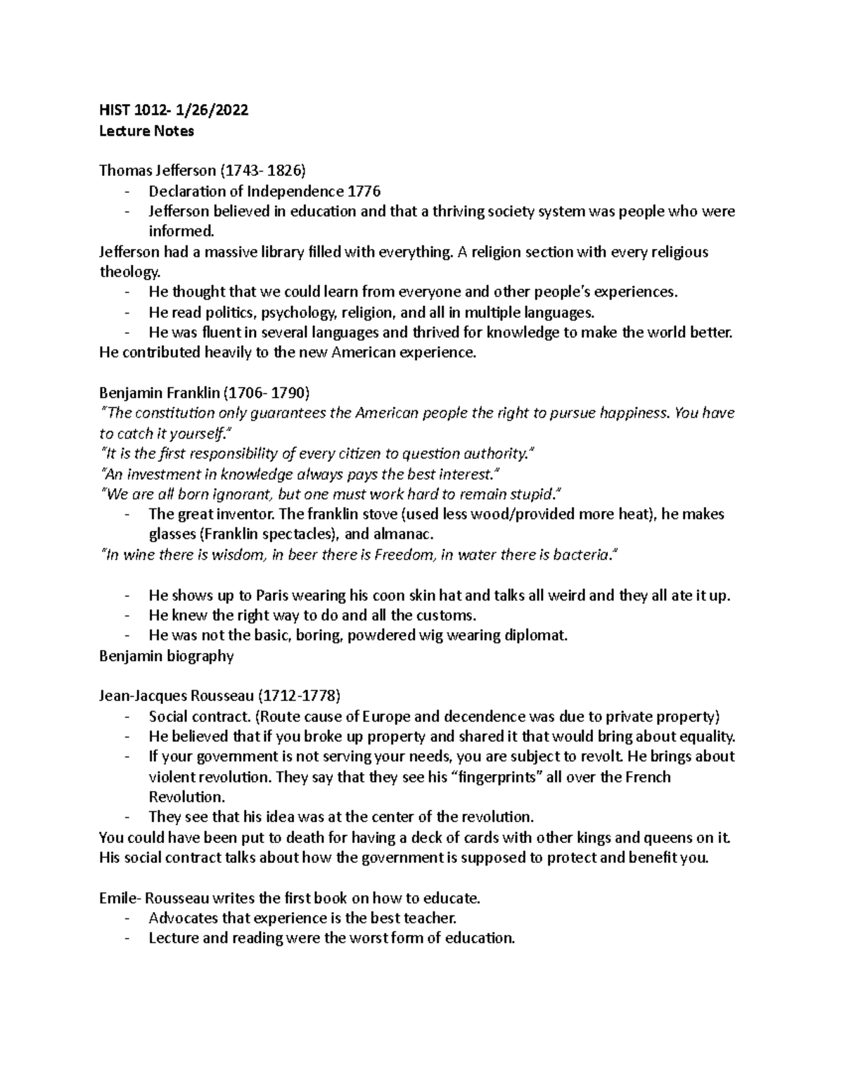 HIST 1012 1:26:2022 - Christopher Blackburn - HIST 1012- 1/26/ Lecture ...