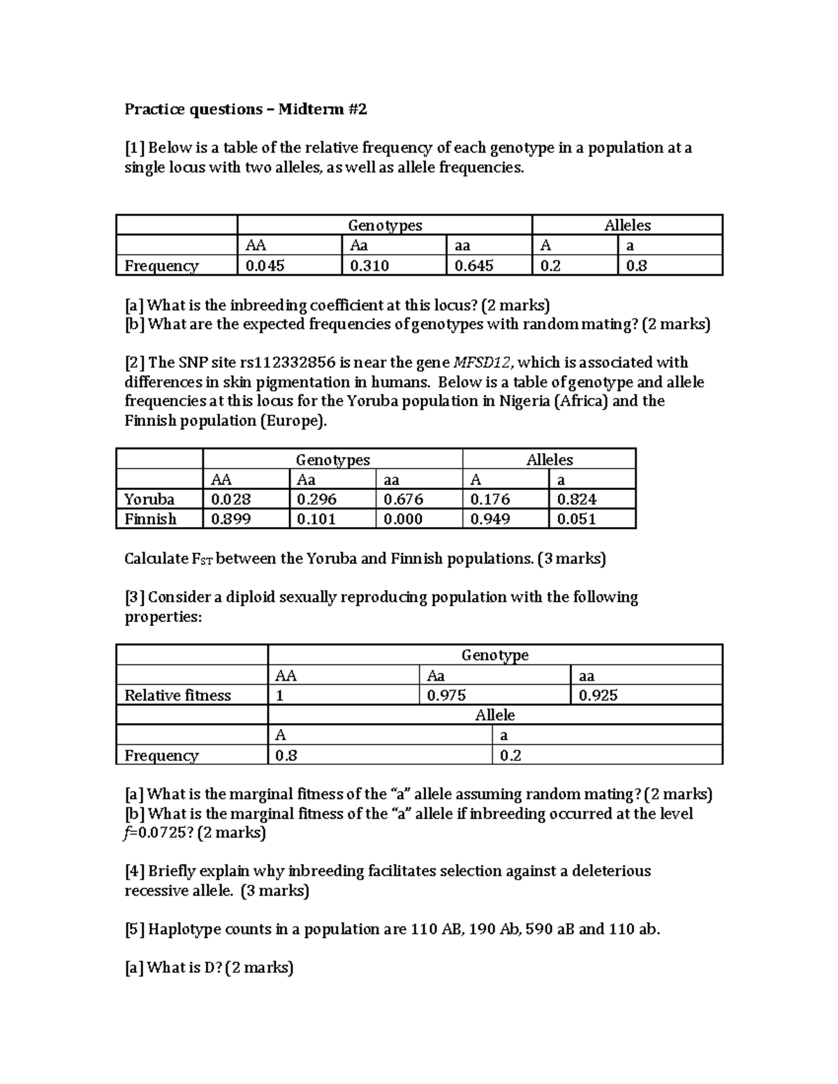 Midterm 2 15 October, questions - Practice questions – Midterm #2 [1 ...