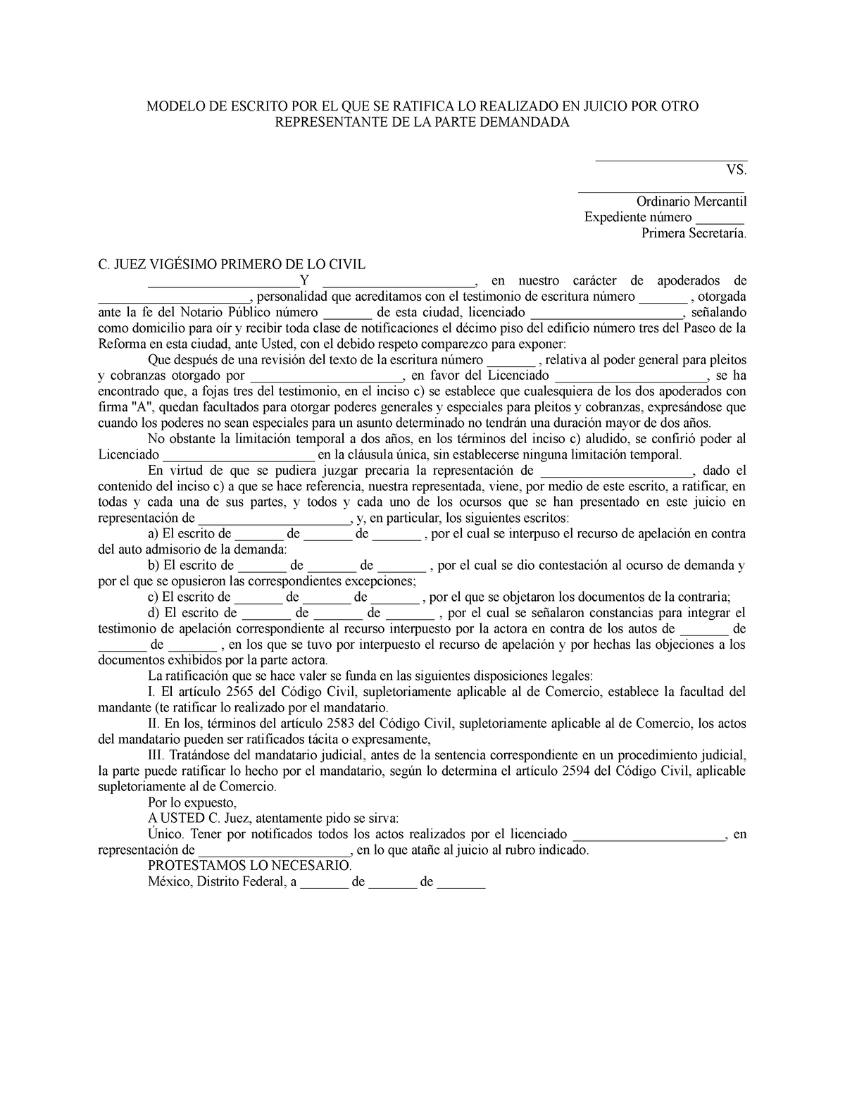 Modelo DE Escrito POR EL QUE SE Ratifica LO Realizado EN Juicio POR OTRO  Representante DE LA Parte - Studocu