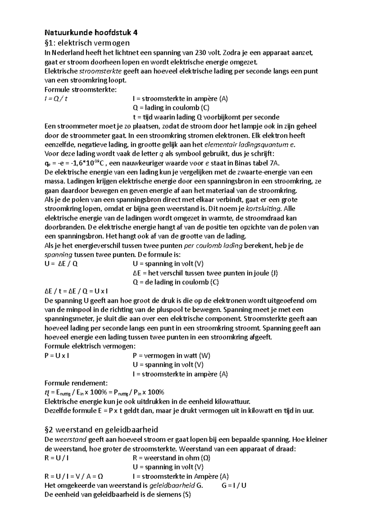 Na Samenvatting H4 - Natuurkunde Hoofdstuk 4 §1: Elektrisch Vermogen In ...