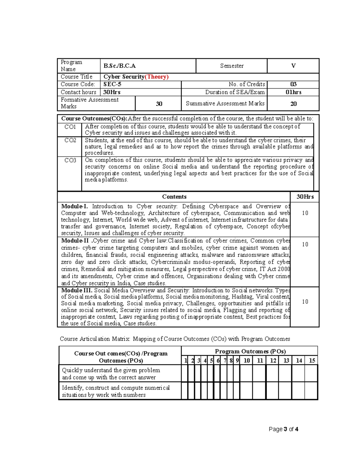 CYBER SECURITY SYLLABUS - Page 3 of 4 Program Name B.Sc./B.C Semester V ...