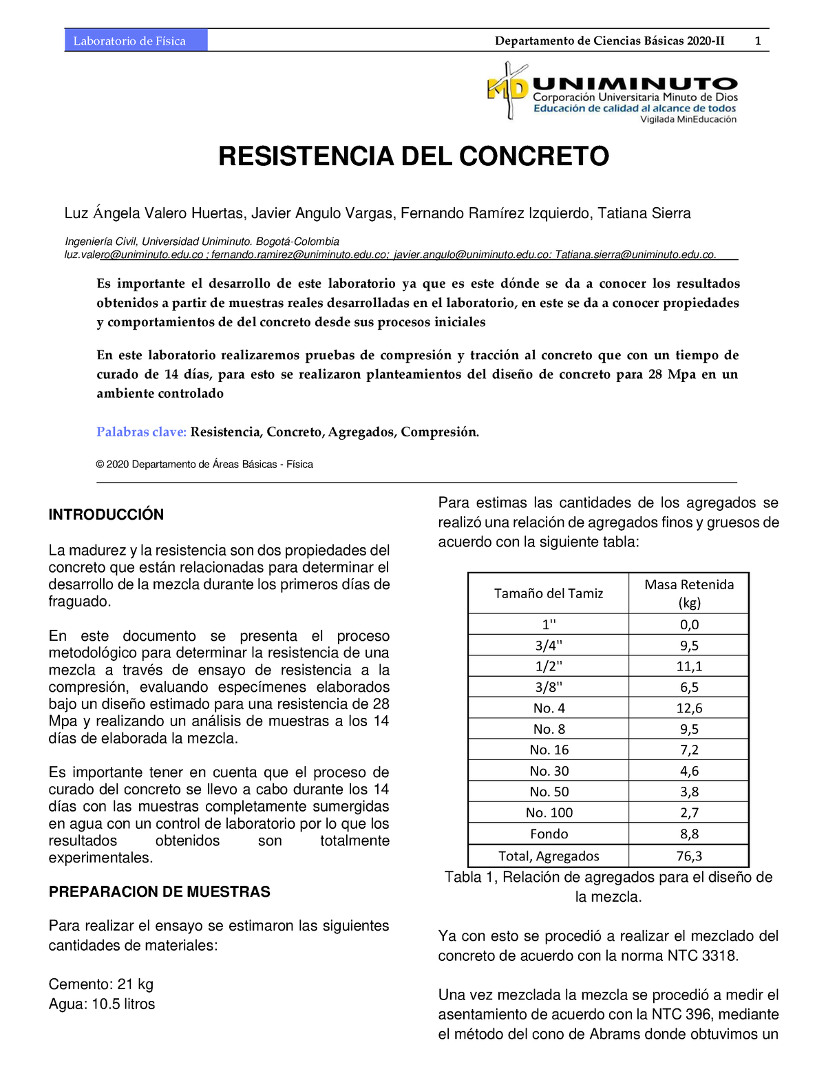 LAB. Resistencia Concreto - RESISTENCIA DEL CONCRETO Luz ¡ngela Valero ...