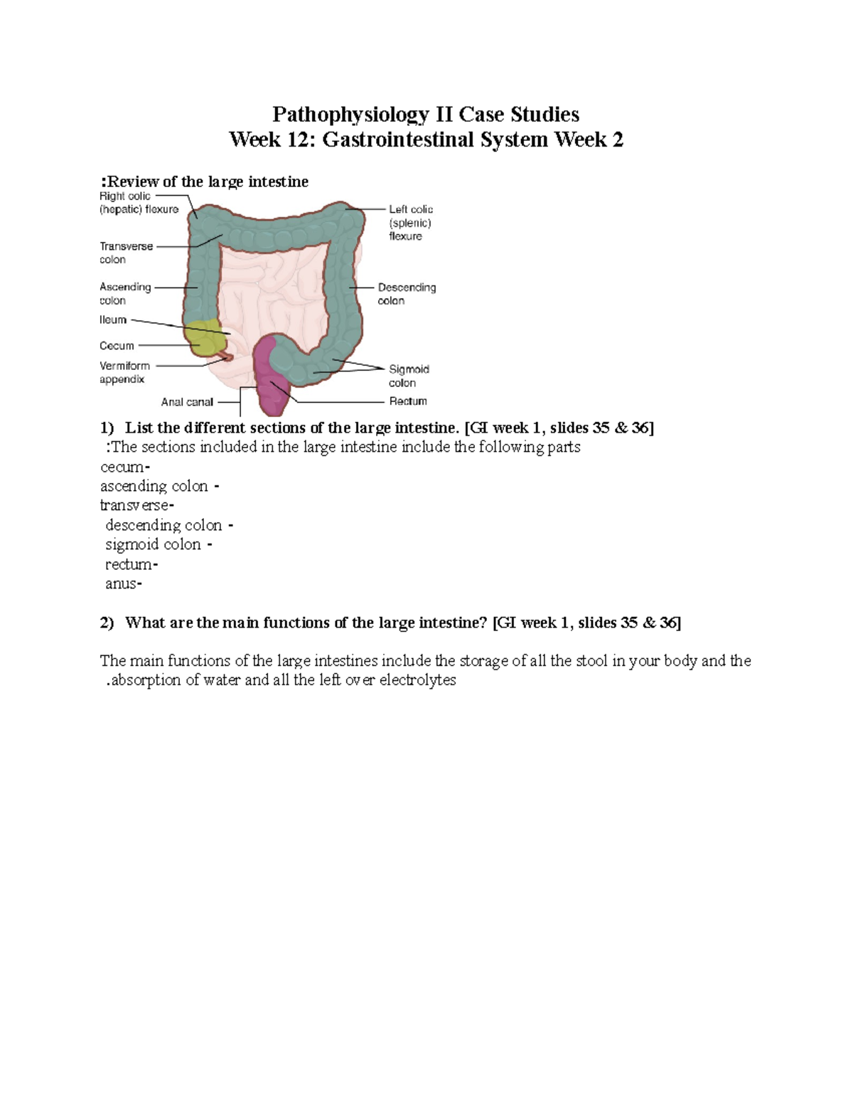 Patho II Week 12 Case Studies Gastrointestinal - Pathophysiology II ...