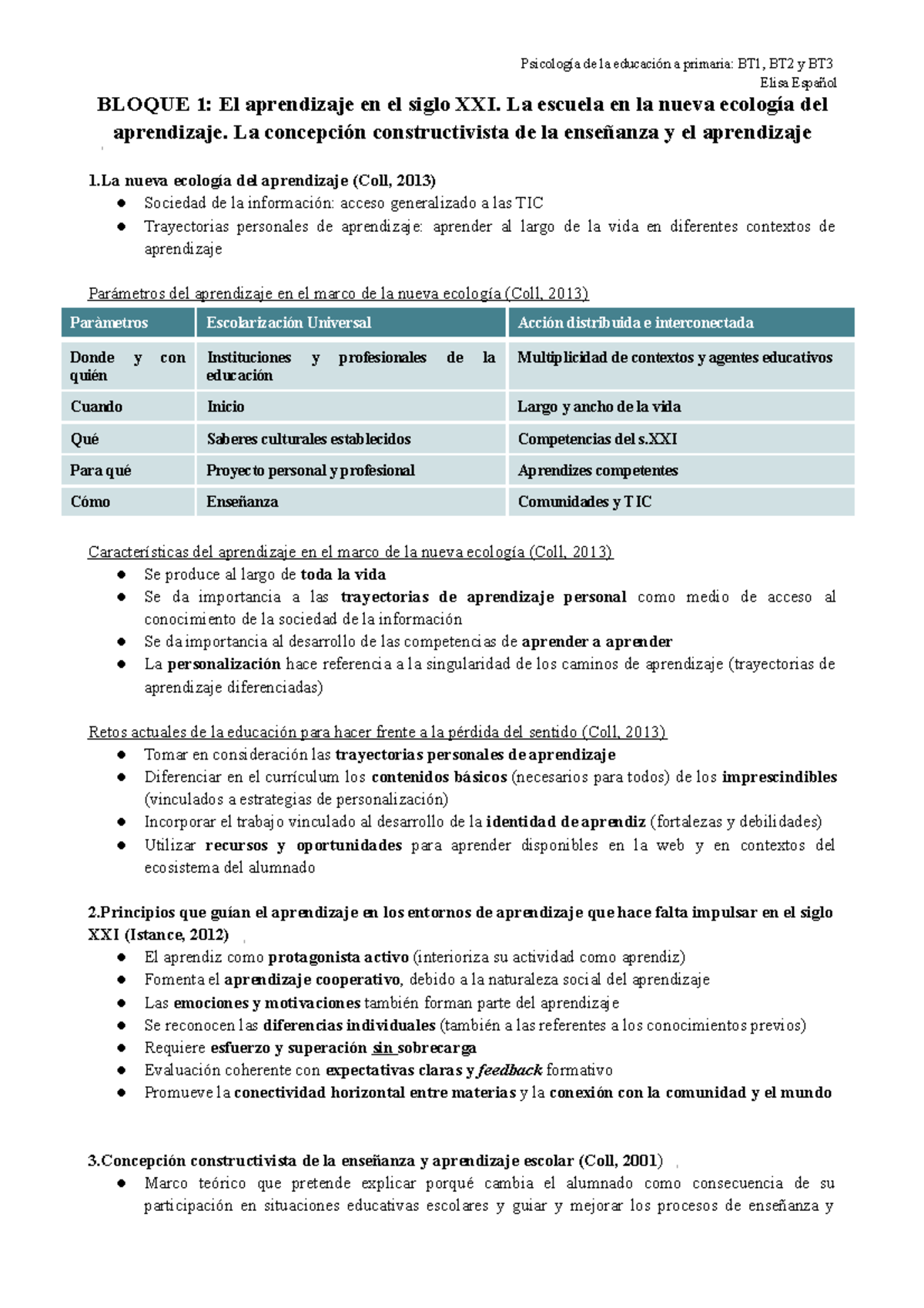 Apunts BT1, BT2 I BT3 - Psicología de la educación a primaria: BT1, BT2 ...