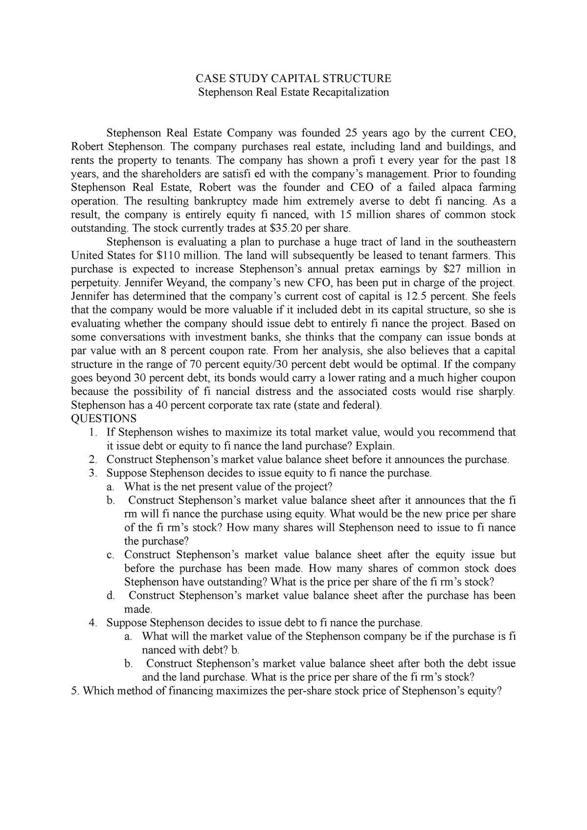 case study on capital structure with solution