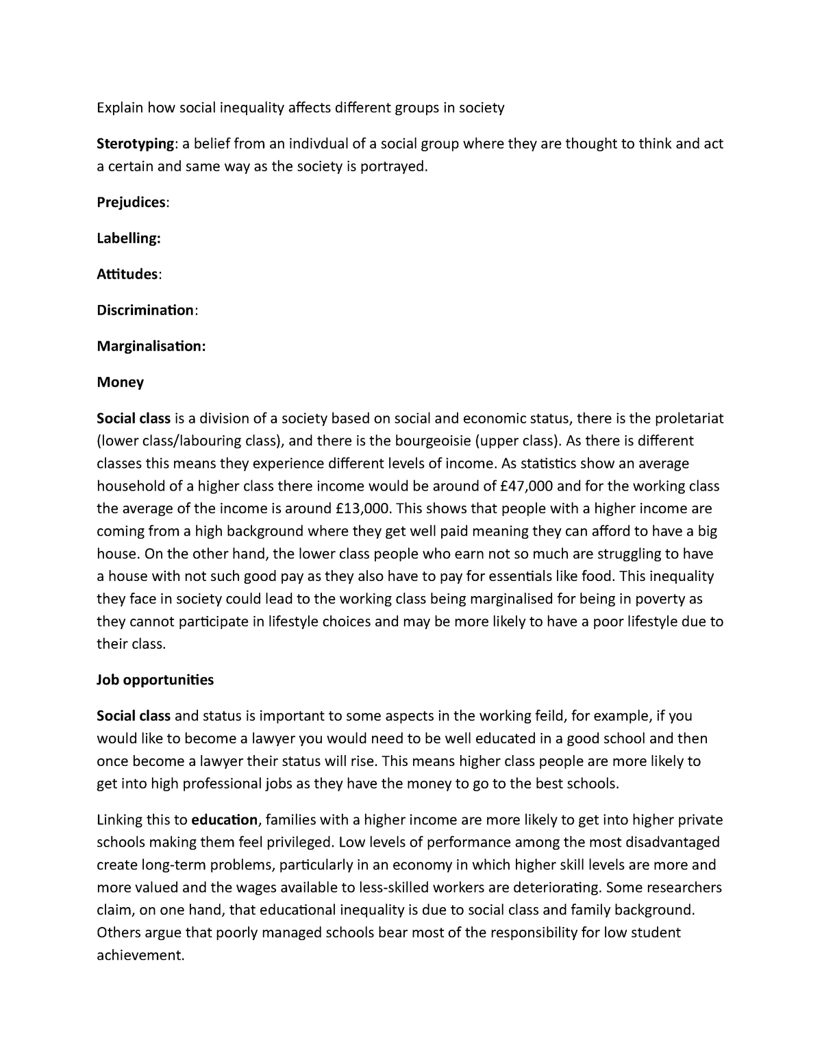 social inequality theory essay