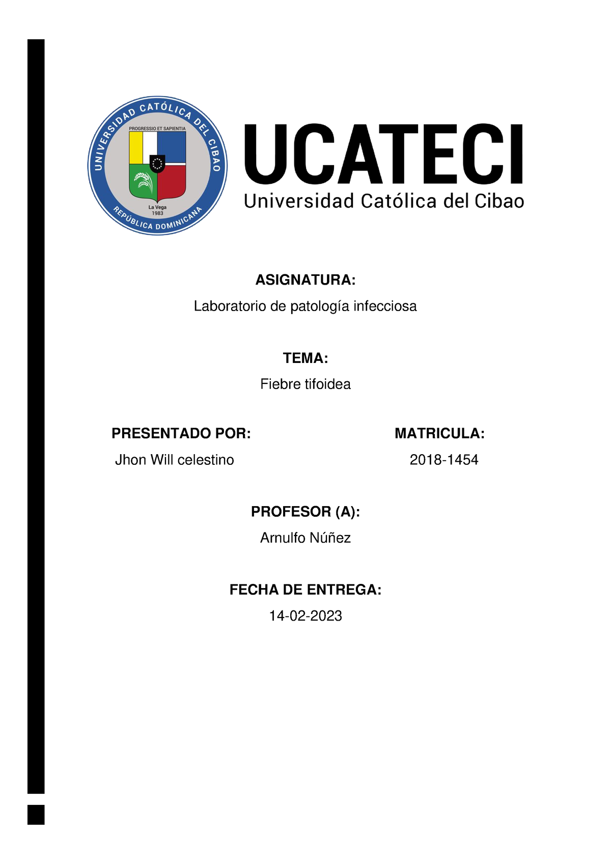 Fiebre tifoidea tarea ASIGNATURA Laboratorio de patología