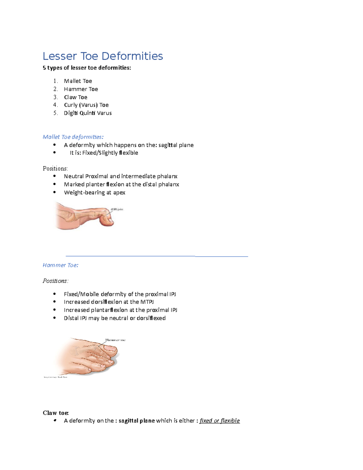 P lesser toe deformities Lesser Toe Deformities 5 types of lesser toe