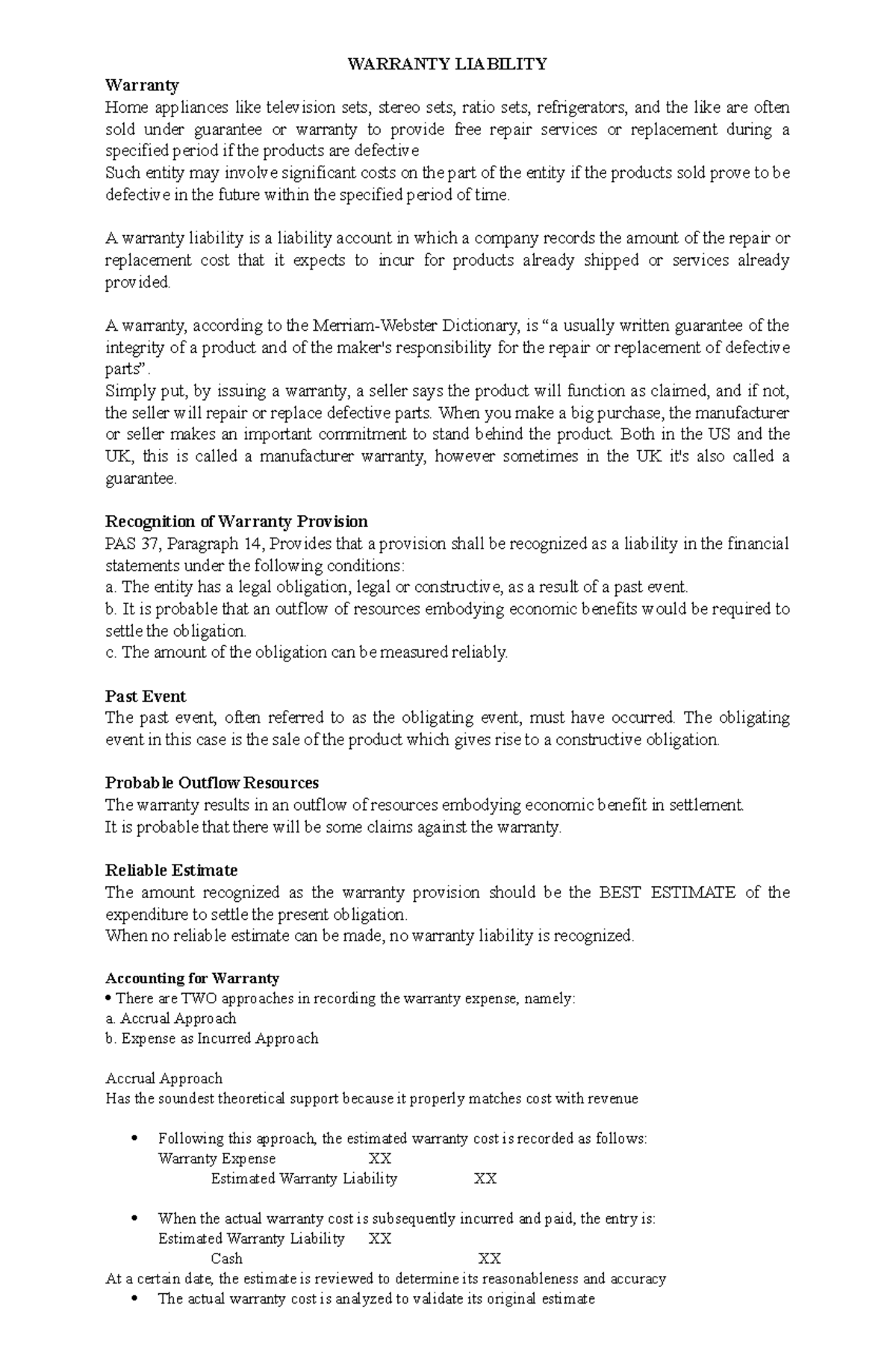 Warranty Liability useful WARRANTY LIABILITY Warranty Home appliances like television sets