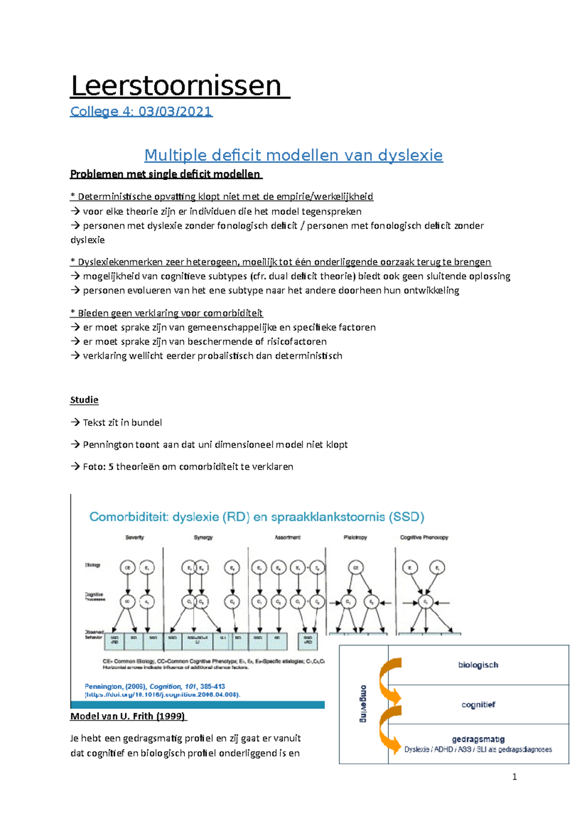 Thema 4 - Leerstoornissen College 4: 03/03/ Multiple deficit modellen ...
