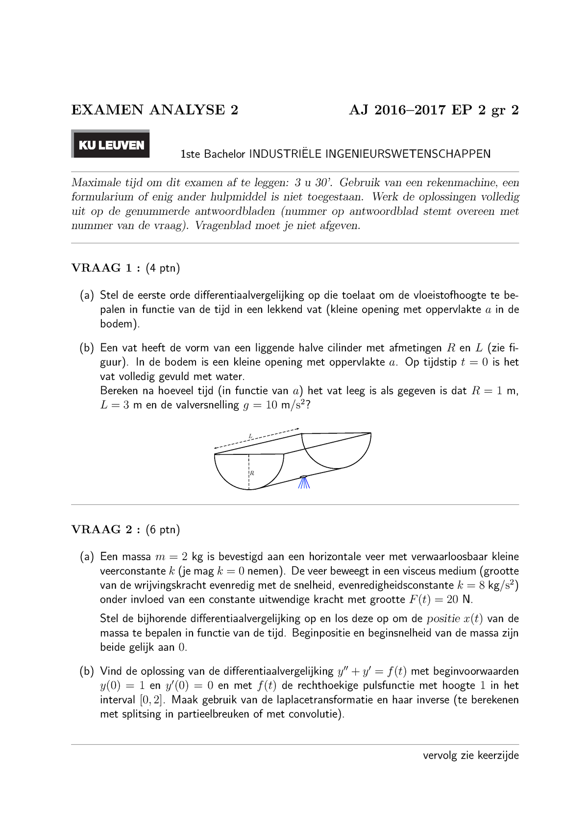 Examen 2016-2017 - EXAMEN ANALYSE 2 AJ 2016–2017 EP 2 Gr 2 1ste ...