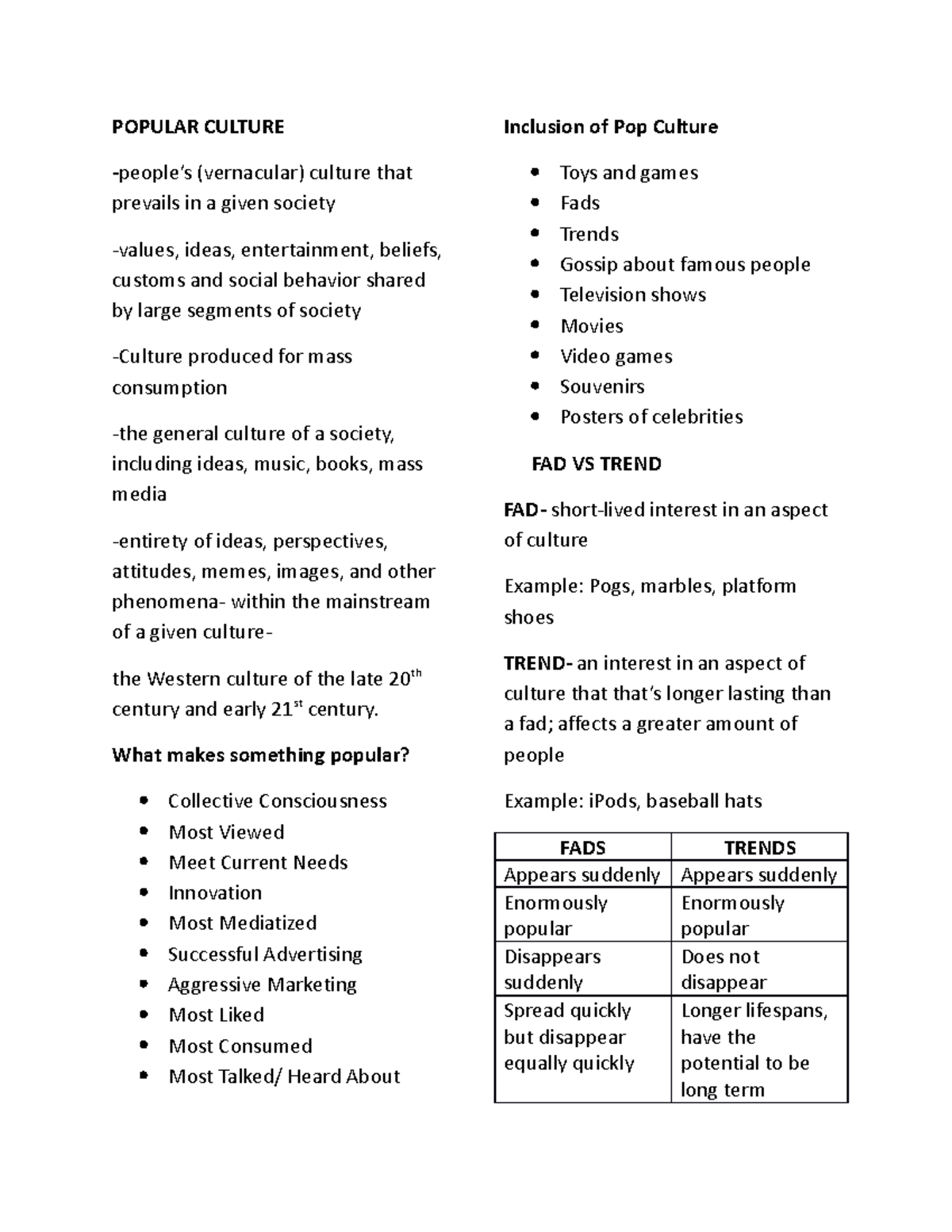 Popular Culture 0 1 - notes - POPULAR CULTURE people’s (vernacular ...