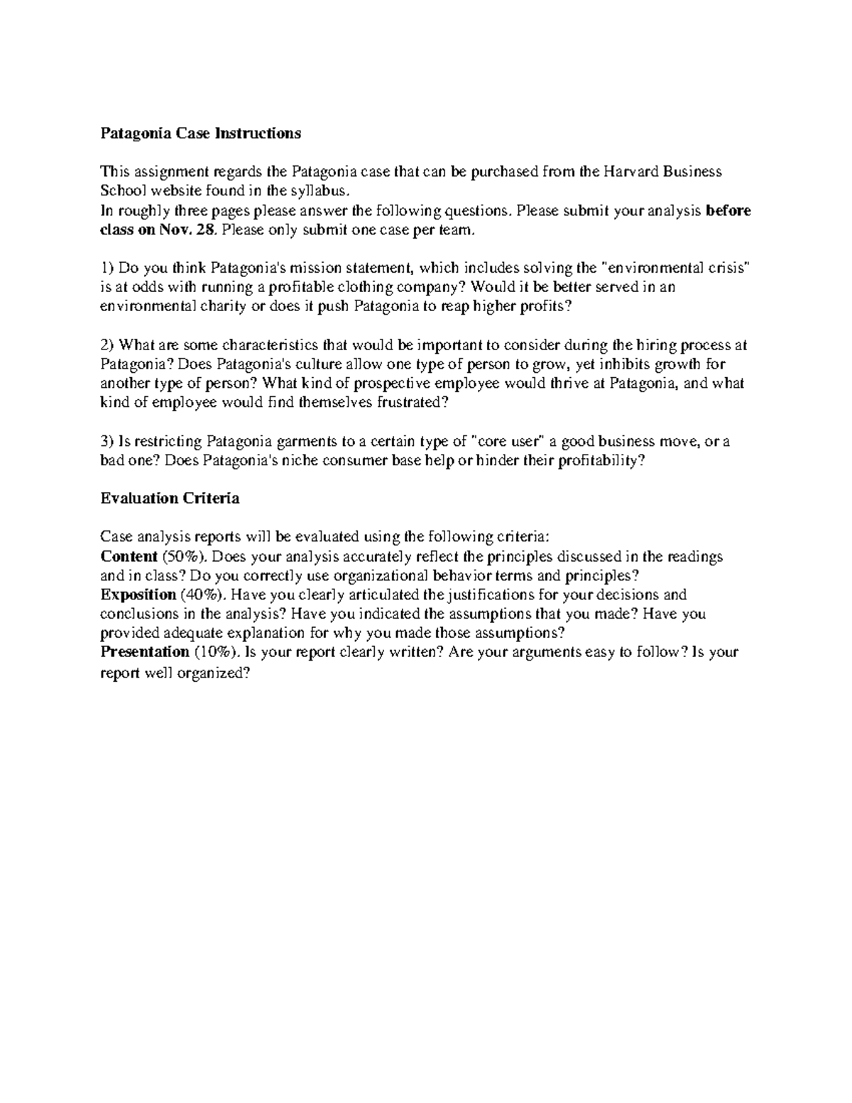 Patagonia Case Instruction Patagonia Case Instructions This