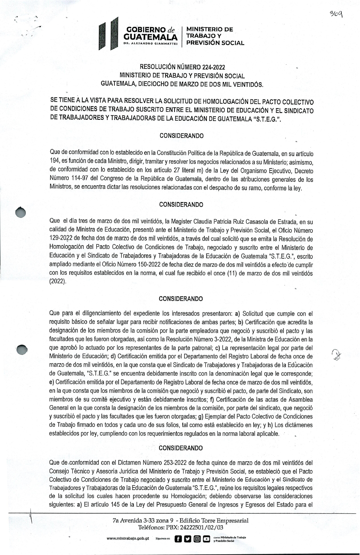 Pacto Colectivo Condiciones De Trabajo En Mineduc Y STEG - Derecho De ...