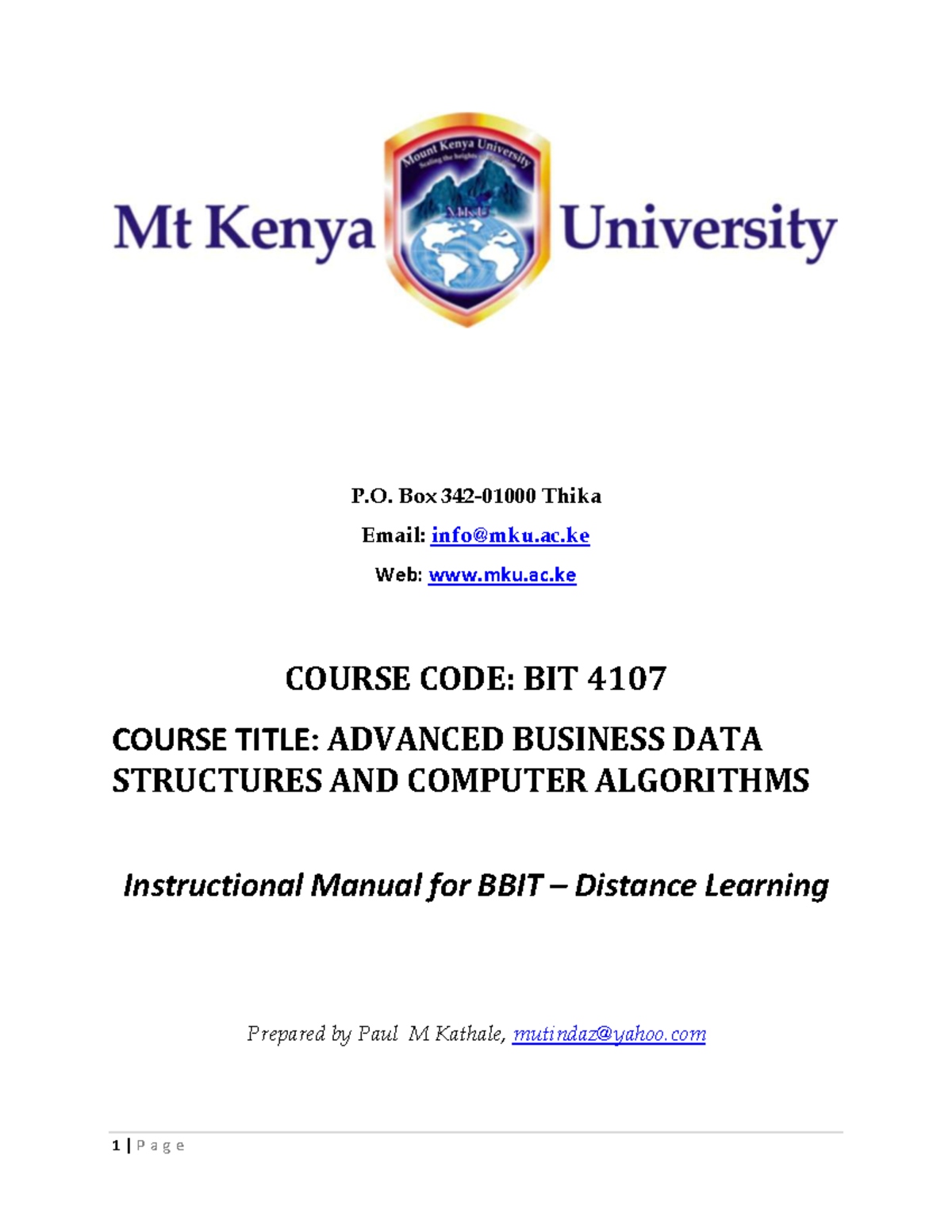 Advanced Business Data Structure And Computer Algorithms - P. Box 342 ...