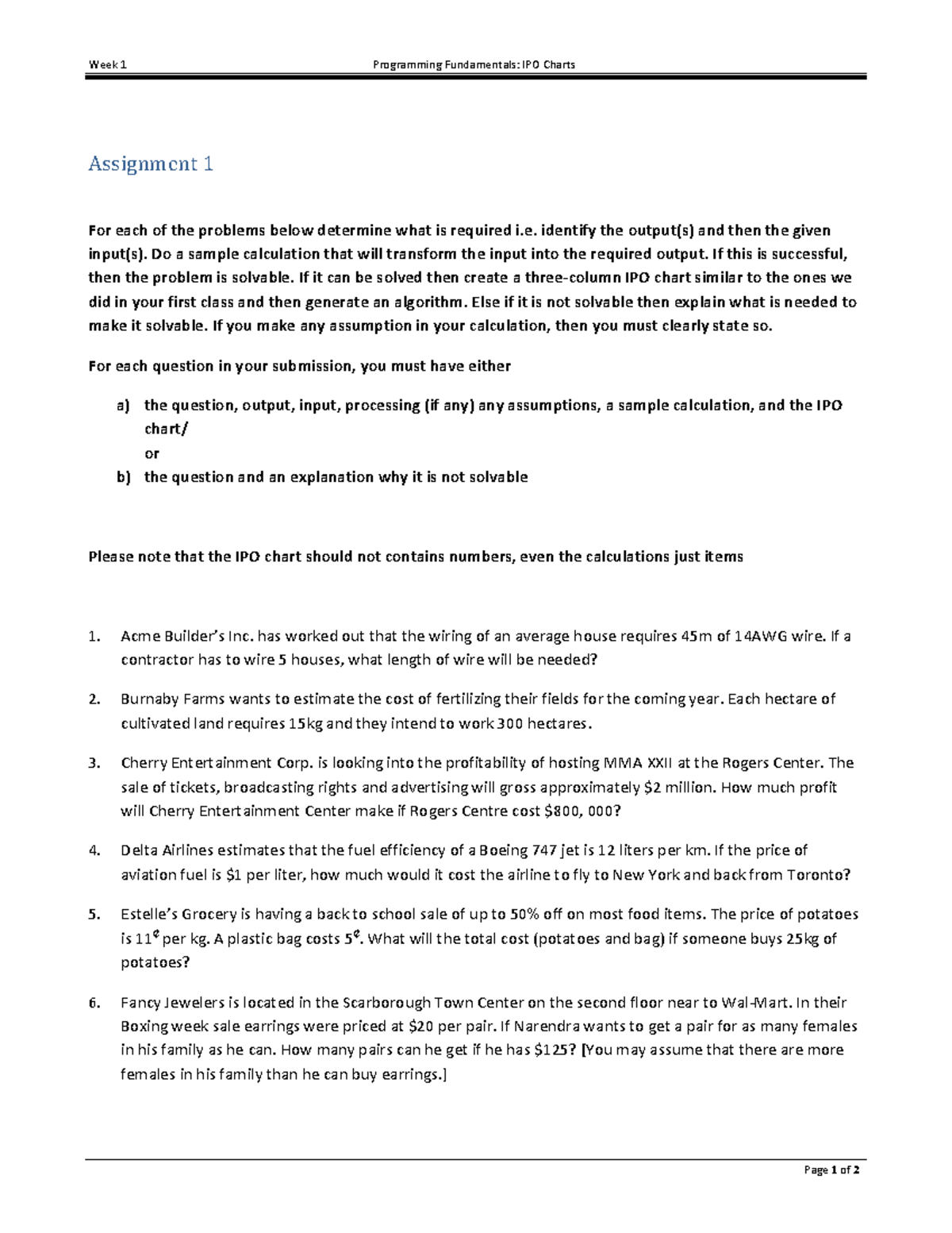 COMP100 Assignment 1 - Week 1 Programming Fundamentals: IPO Charts Page ...